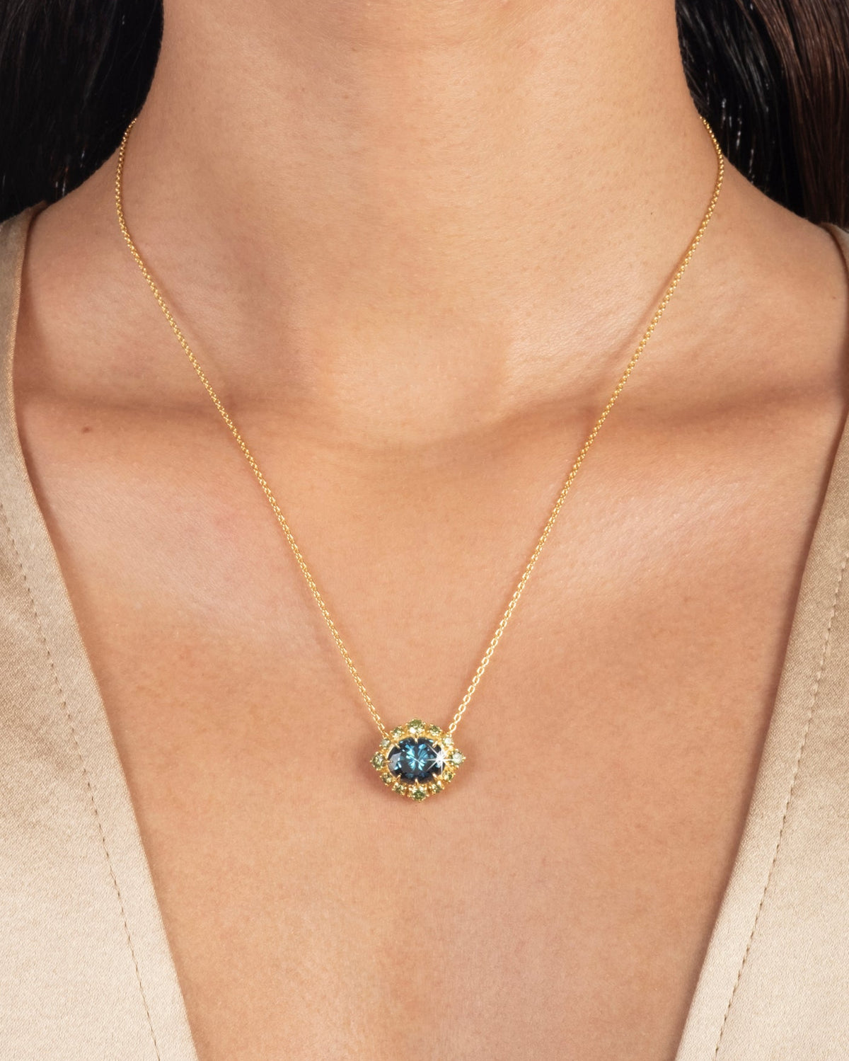 Solaris Vermeil Pendant Necklace- Sapphire + Peridot Moissanite - Photo 2