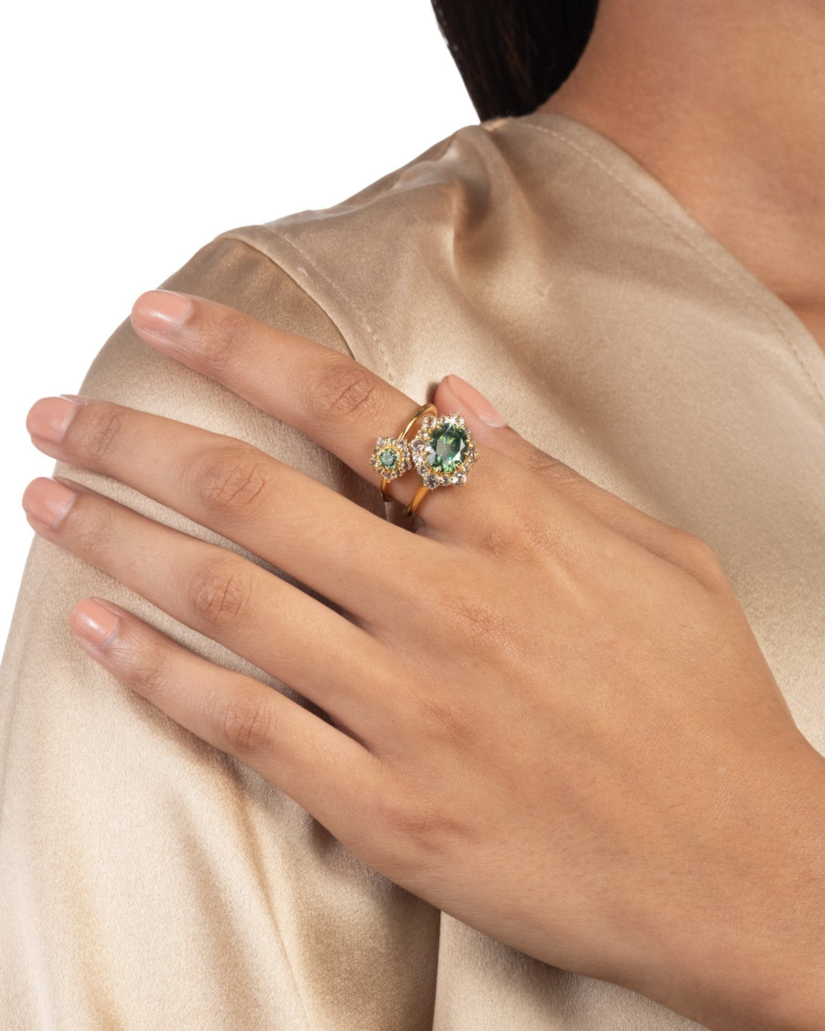 Solaris Vermeil Petite Halo Ring- Emerald Moissanite + White Topaz - Photo 2