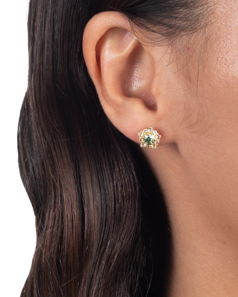 Solaris Vermeil Post Earring- Emerald Moissanite + White Topaz - Photo 2