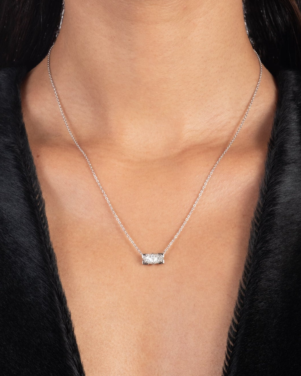 Solaris Sterling Navette Pendant Necklace- White Moissanite - Photo 2