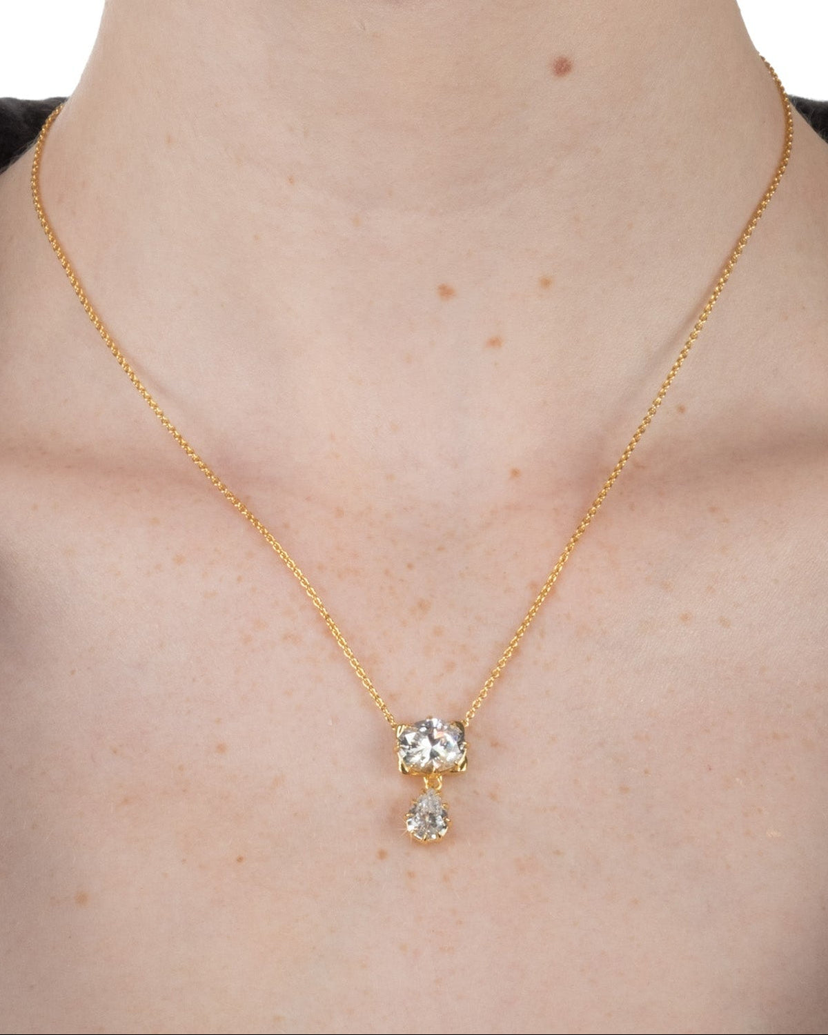 Solaris Vermeil Double Drop Pendant Necklace- White Moissanite - Photo 2