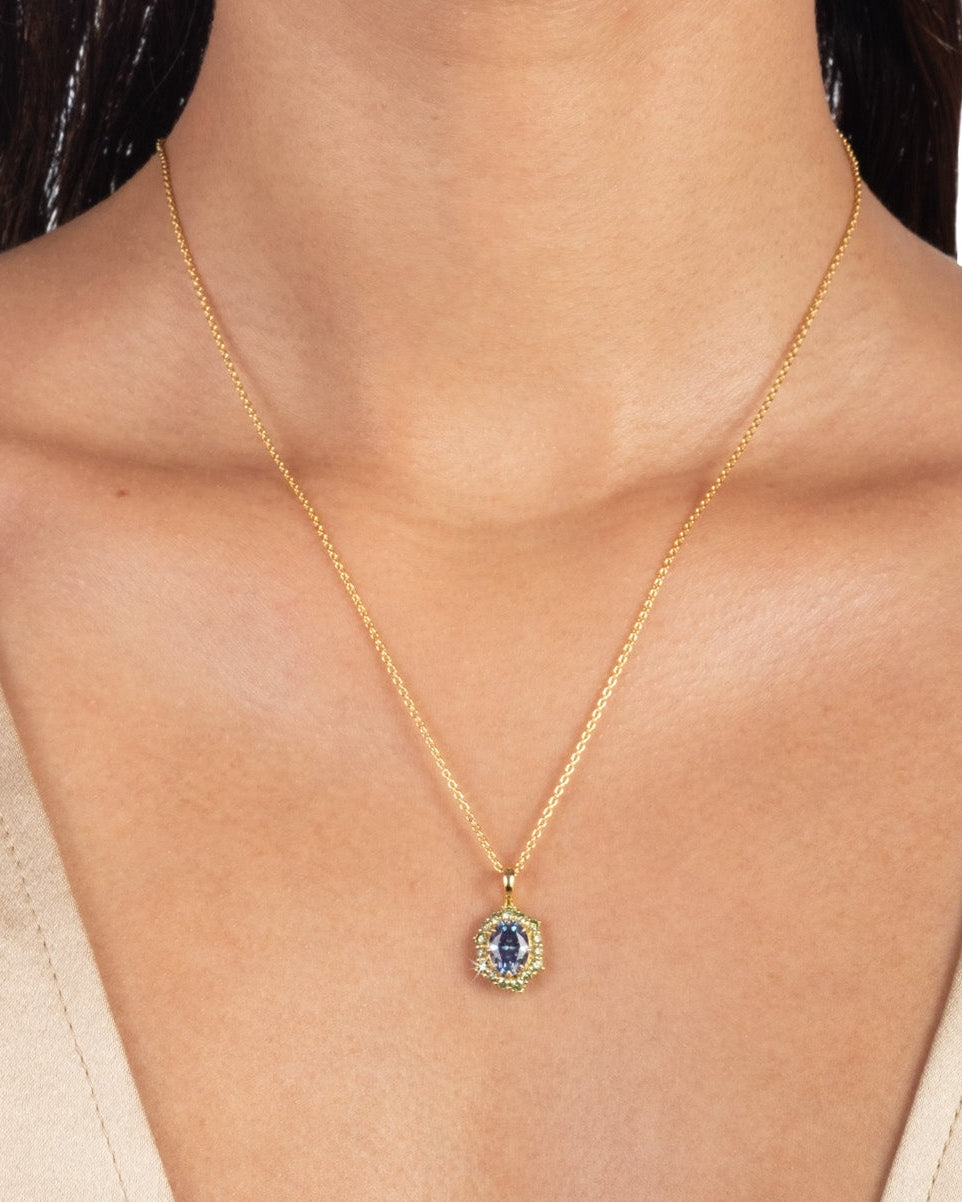 Solaris Vermeil Drop Necklace- Sapphire + Peridot Moissanite - Photo 2