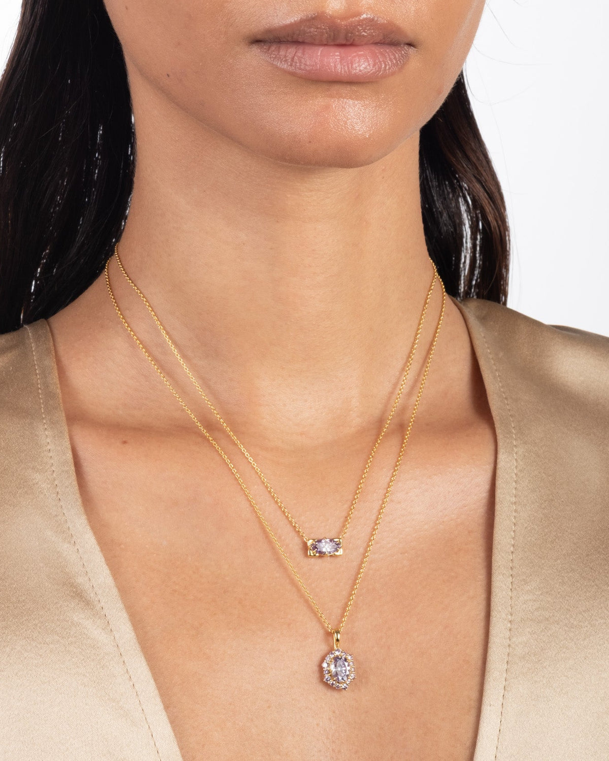 Solaris Vermeil Navette Pendant Necklace- Amethyst Moissanite - Photo 2