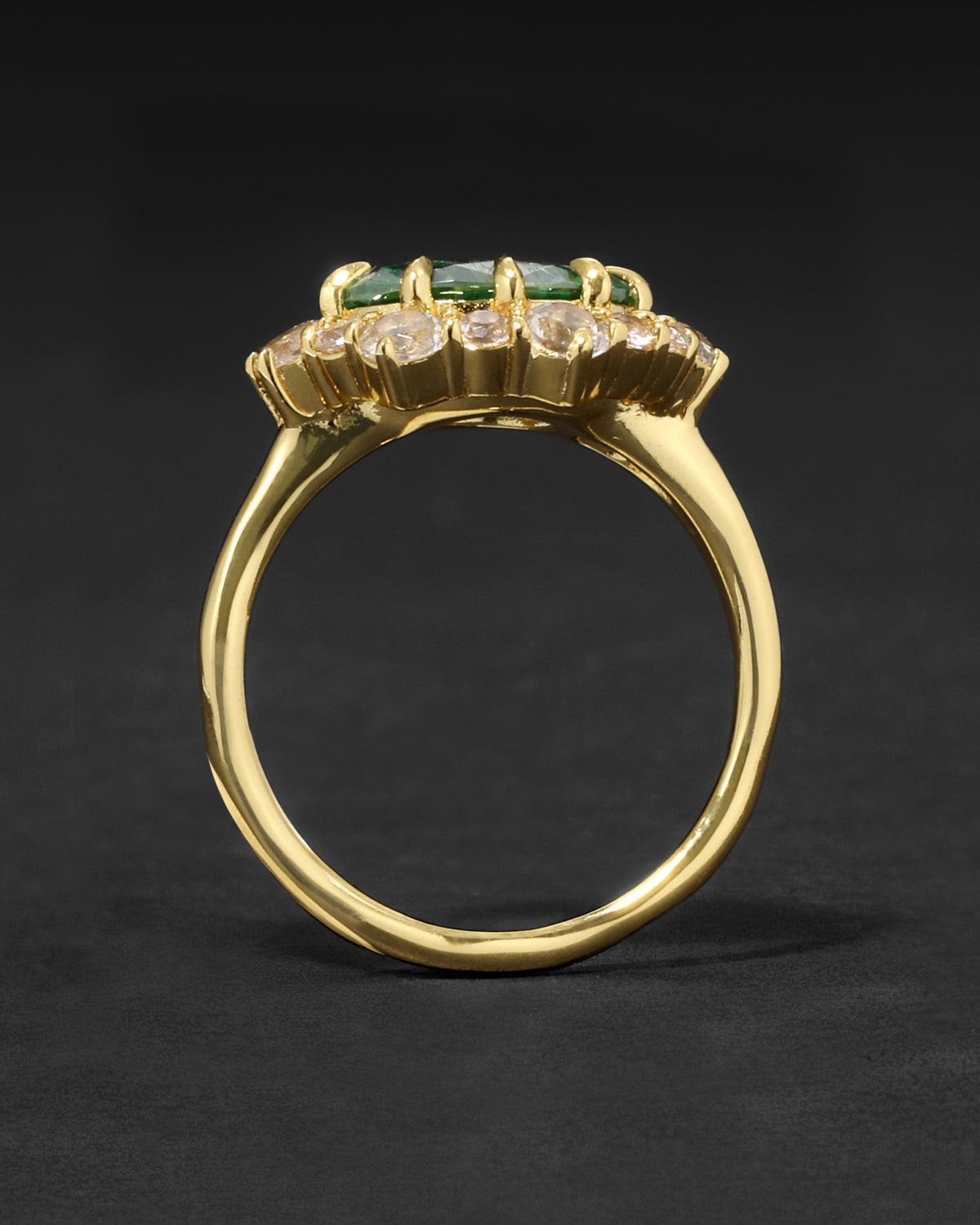 Vermeil Gold Emerald Moissanite + White Topaz Oval Halo Ring