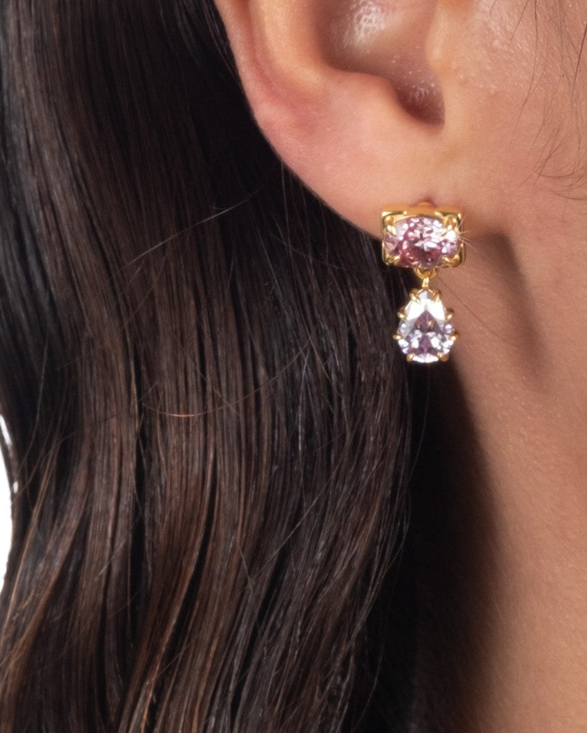 Solaris Vermeil Pear Drop Earring- Amethyst + Lotus Moissanite - Photo 2