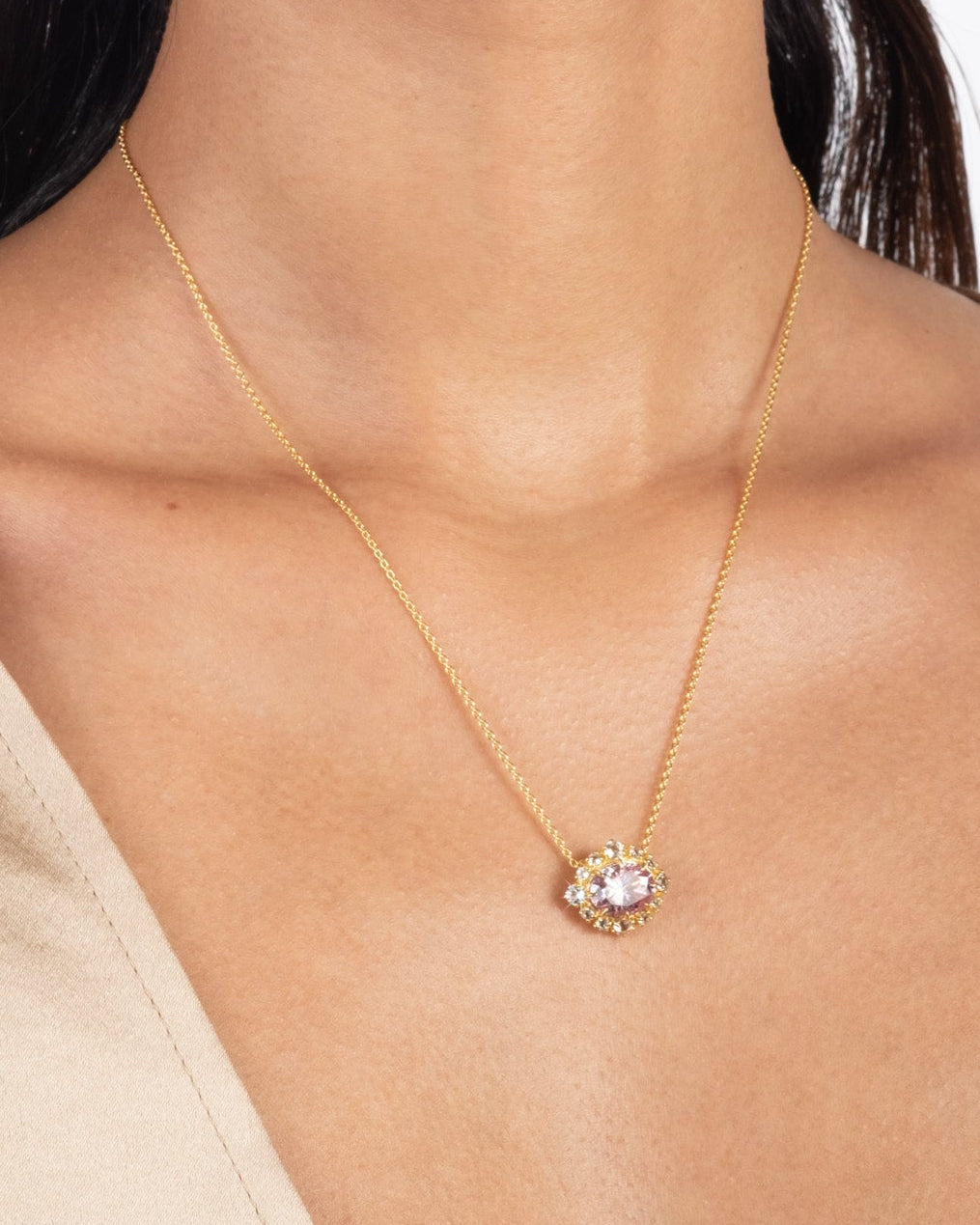 Solaris Vermeil Pendant Necklace- Lotus Moissanite + White Topaz - Photo 2