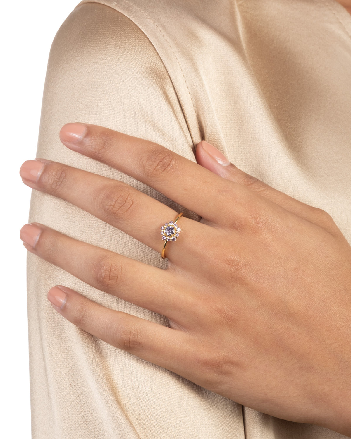Solaris Vermeil Petite Halo Ring- Amethyst + Light Amethyst Moissanite - Photo 2