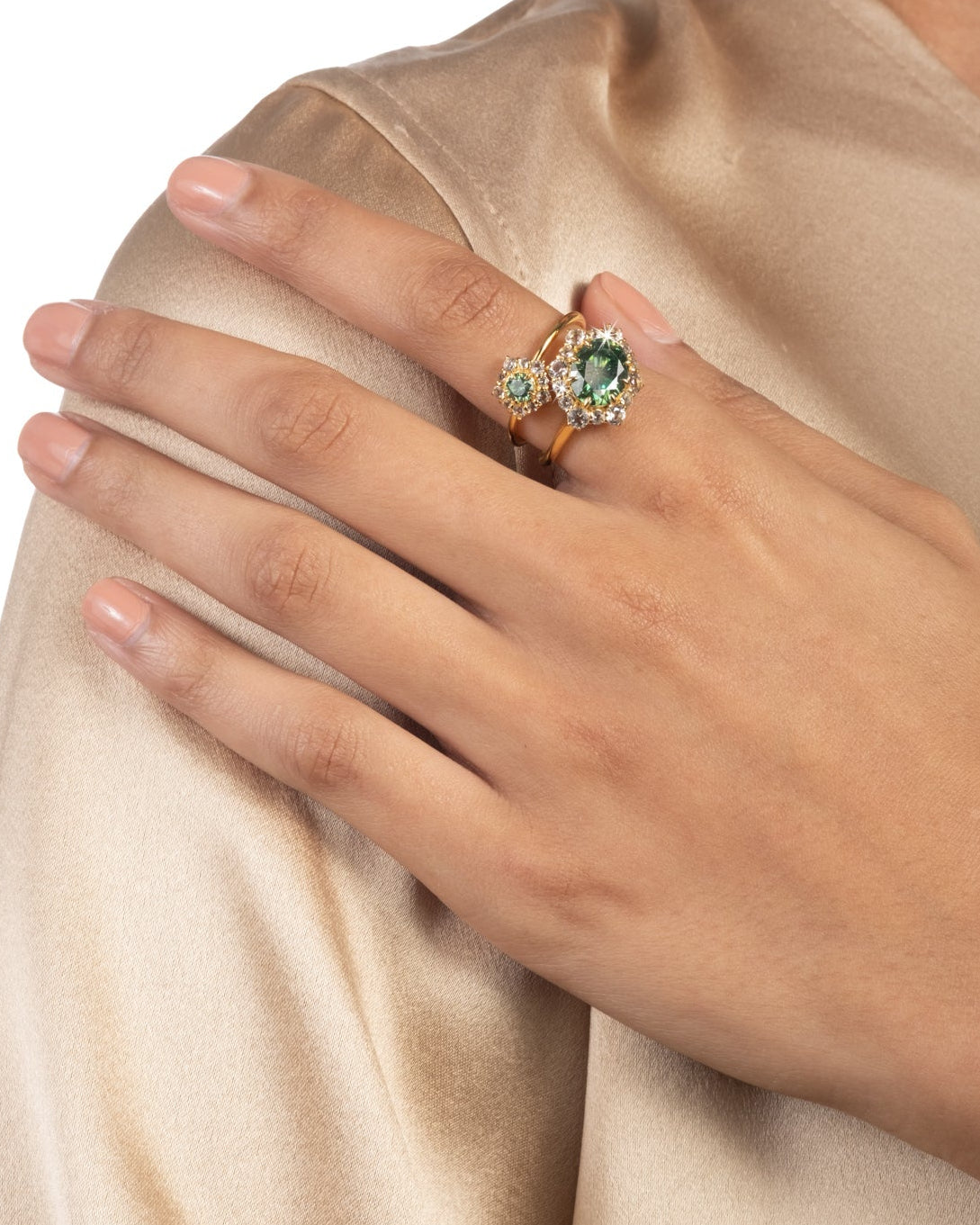 Solaris Vermeil Oval Halo Ring- Emerald Moissanite + White Topaz - Photo 2