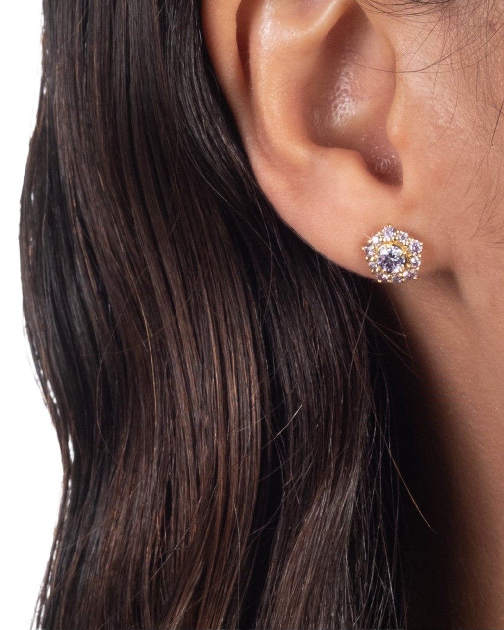 Solaris Vermeil Post Earring- Amethyst + Light Amethyst Moissanite - Photo 2