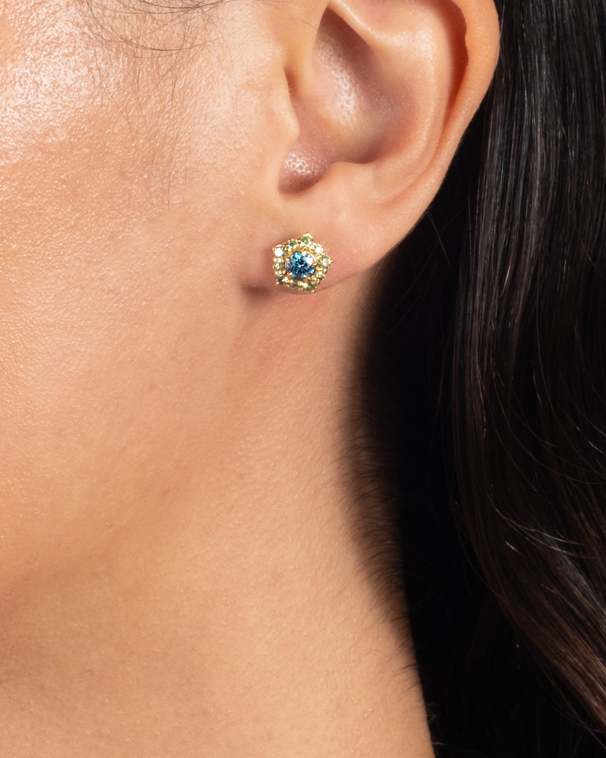 Solaris Vermeil Post Earring- Sapphire + Peridot Moissanite - Photo 2