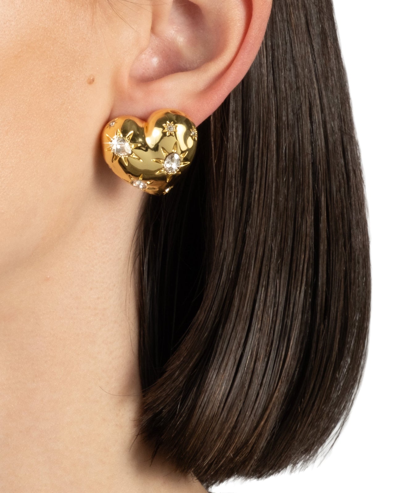 Starburst Crystal Puffy Heart Stud Earring - Photo 2
