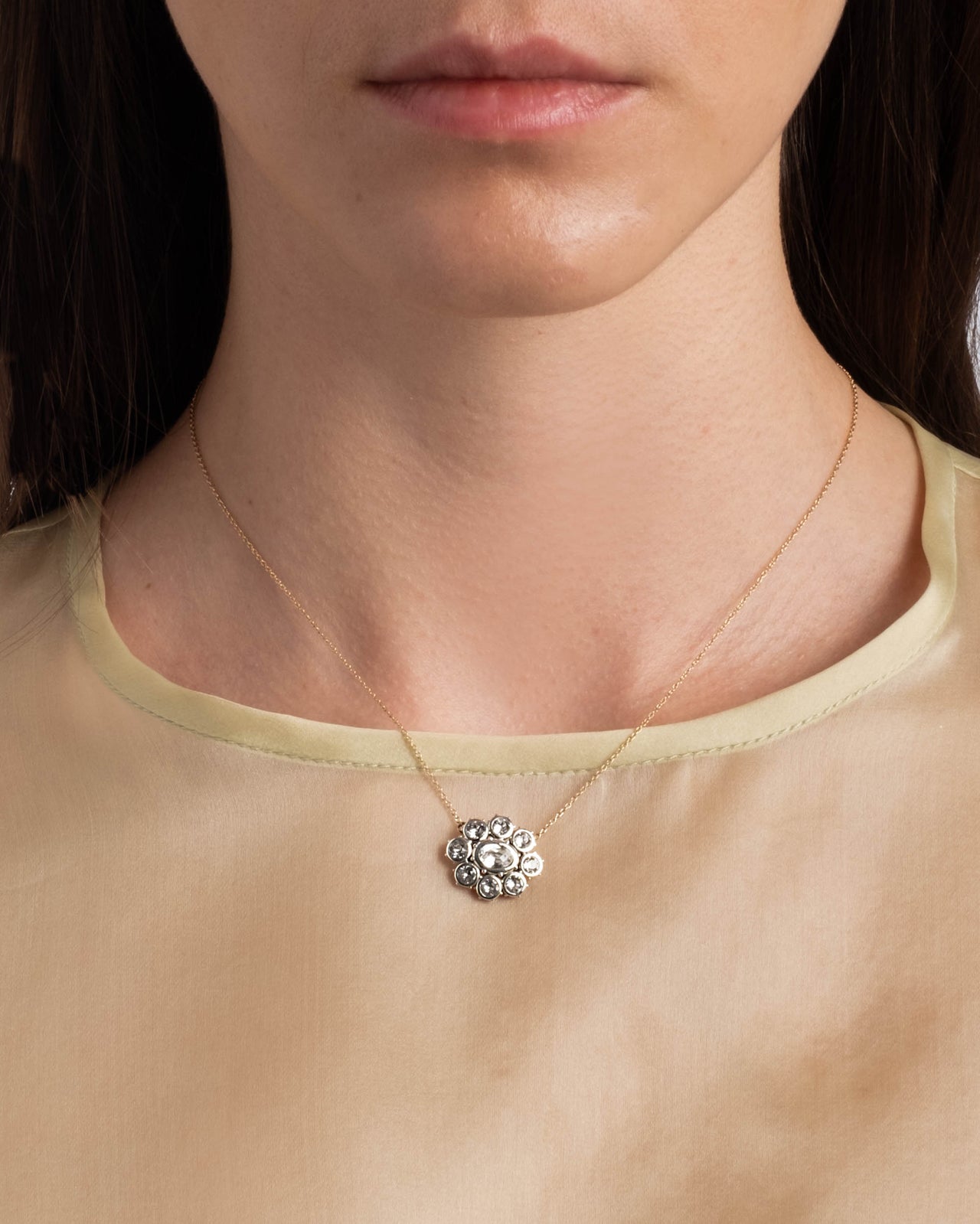 Sterling Silver & 14k Gold Crystal Cluster Flower Necklace - Photo 2
