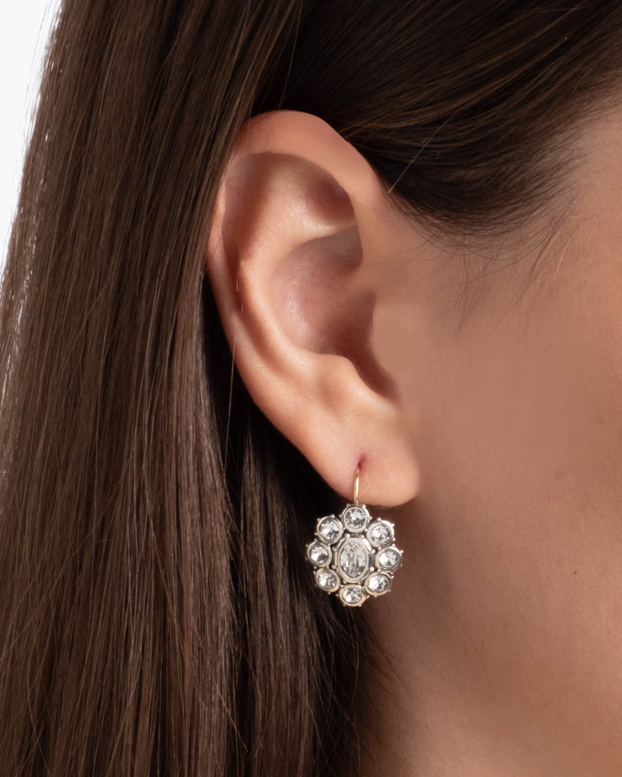 Sterling Silver & 14k Gold Crystal Cluster Flower Wire Earring - Photo 2
