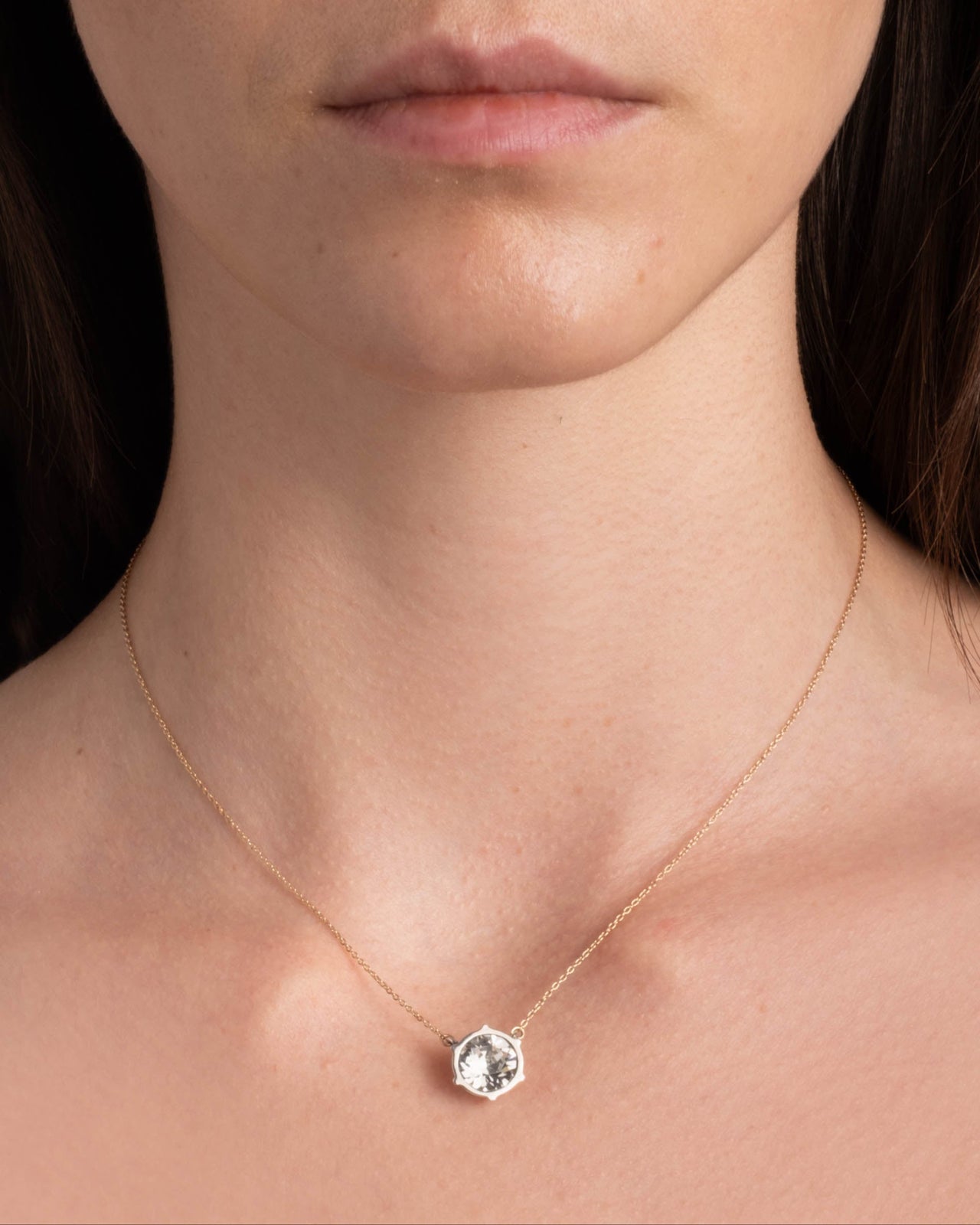 Sterling Silver & 14k Gold Cut Luminous Crystal Solitaire Necklace - Photo 2