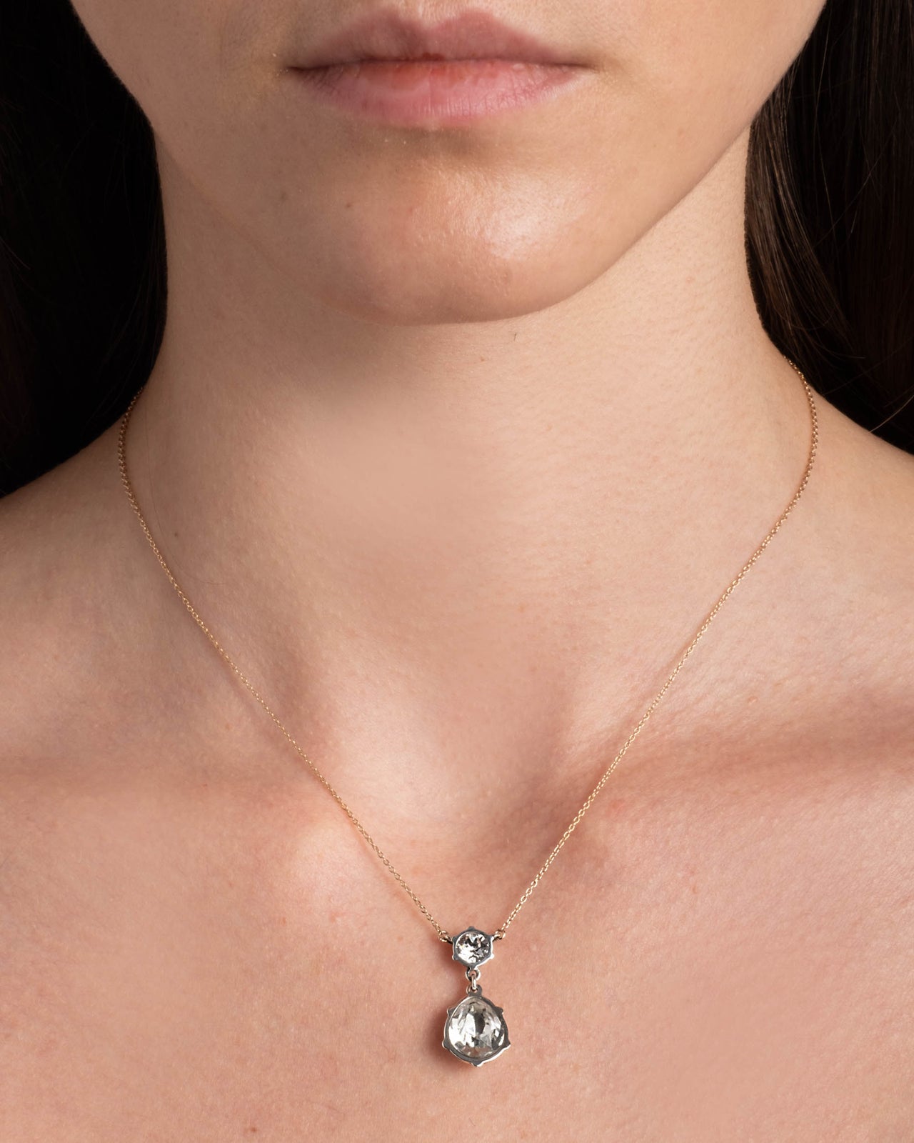 Sterling Silver & 14k Gold Pear Crystal Drop Necklace - Photo 2