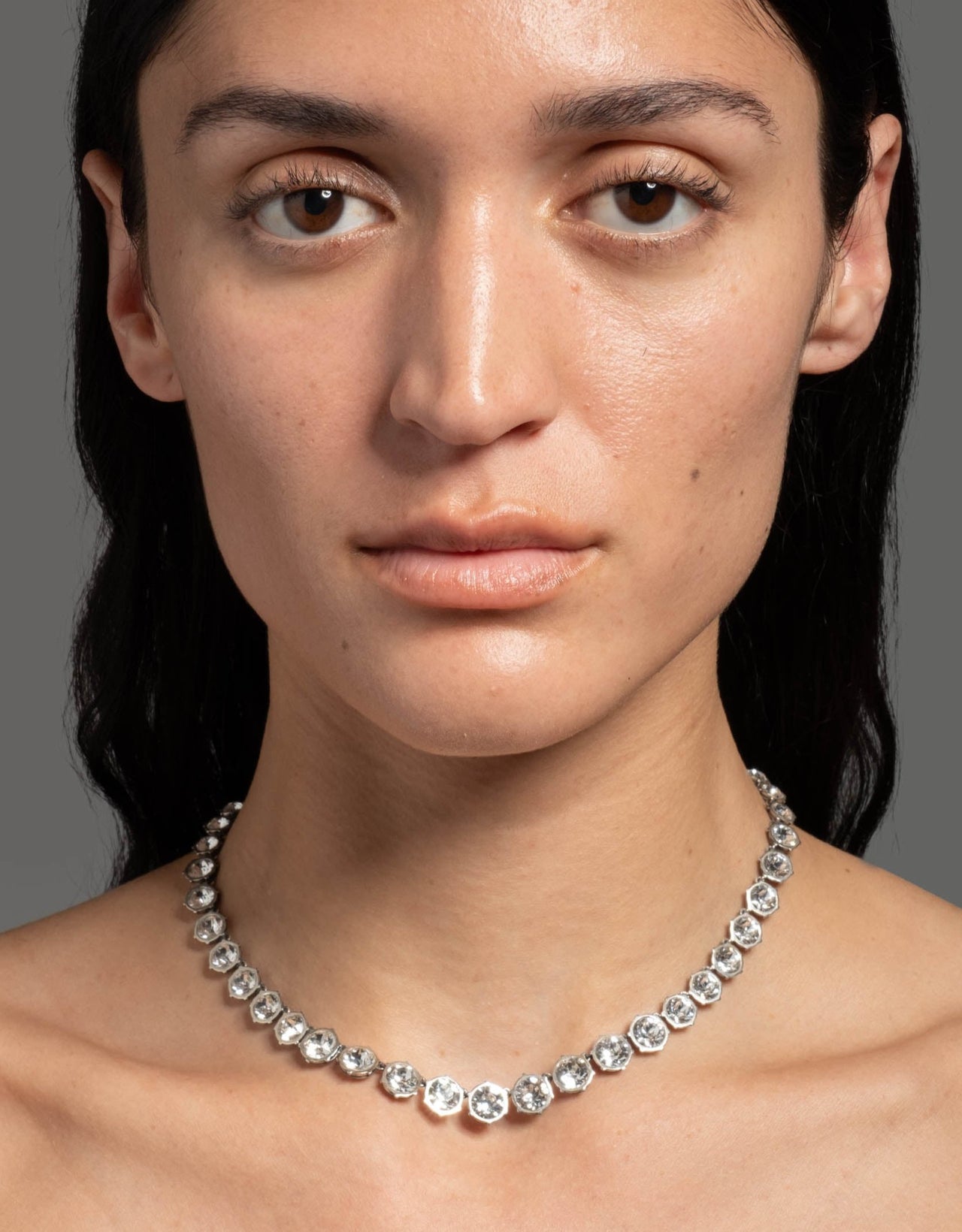 Sterling Silver Round Cut Luminous Crystal Riviera Necklace - Photo 2