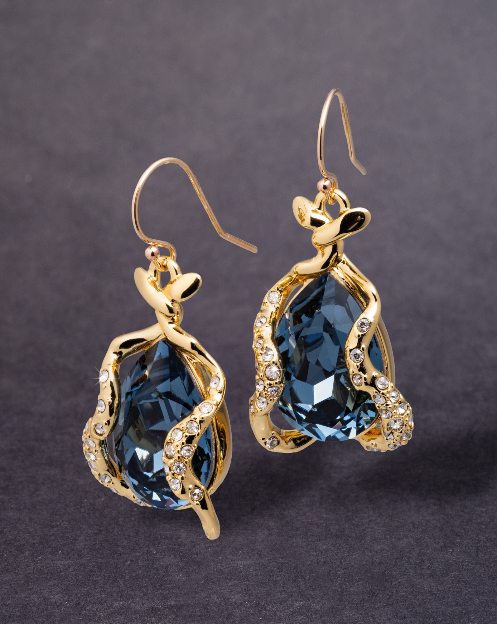Twisted Gold Crystal Drop Wire Earring- Sky