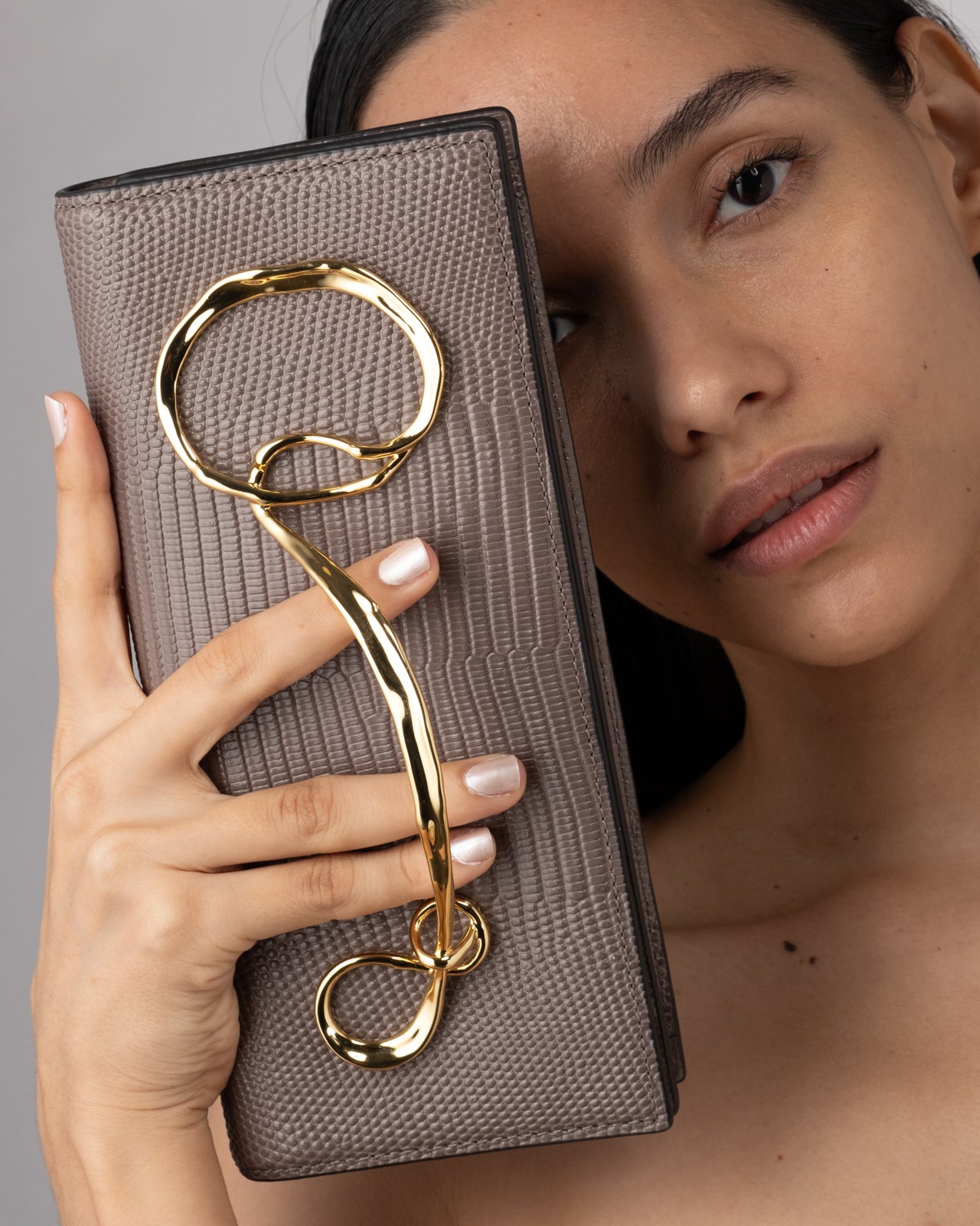 Twisted Gold Side Handle Clutch Purse - Taupe - Photo 2