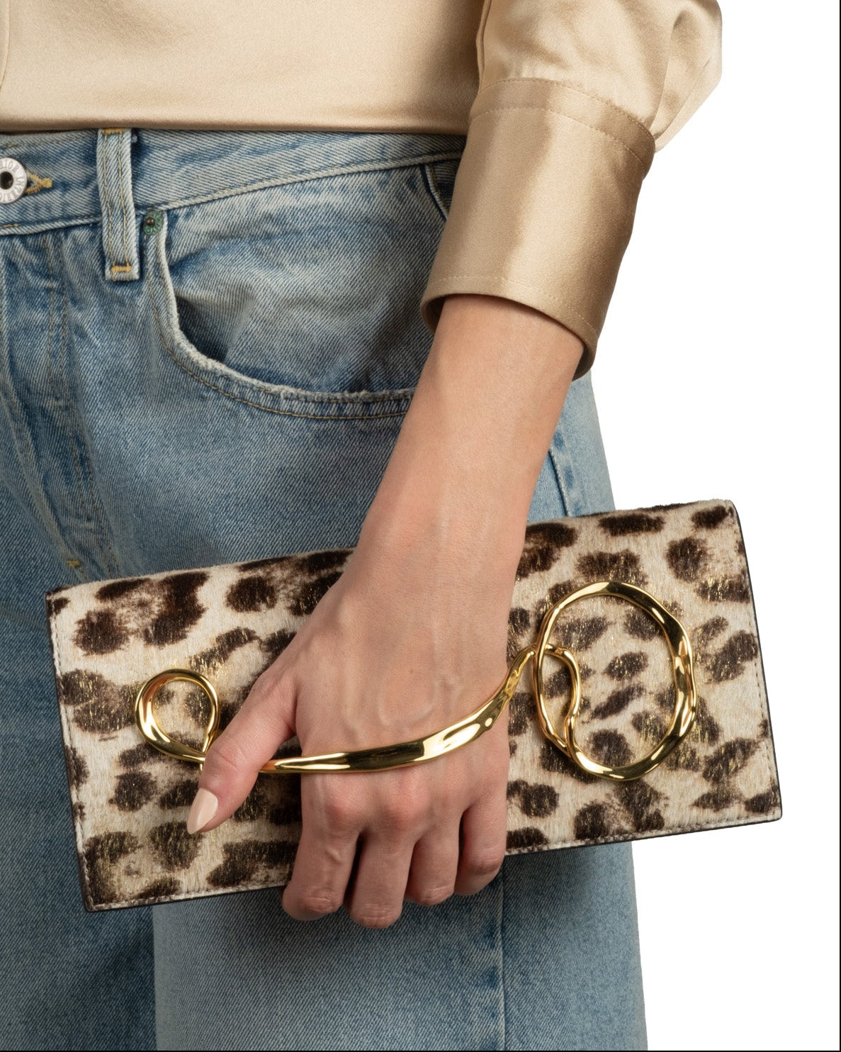 Metallic Leopard Twisted Gold Side Handle Clutch | Statement Clutch