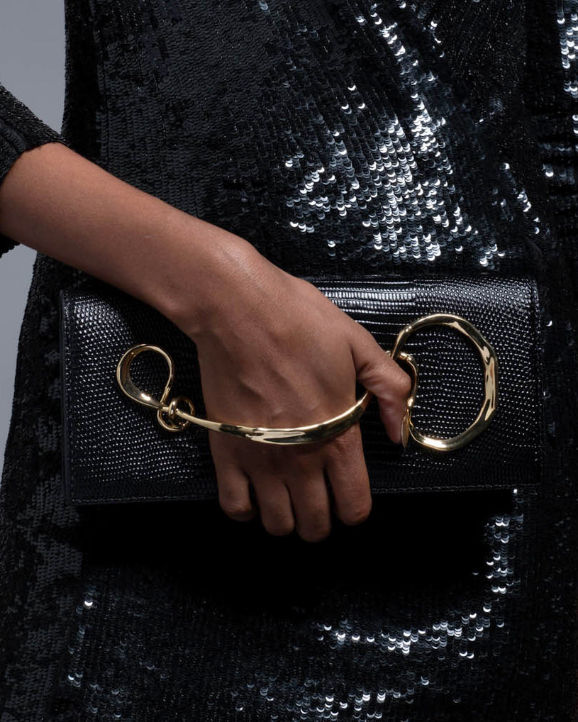Twisted Gold Black Leather Clutch ALEXIS BITTAR