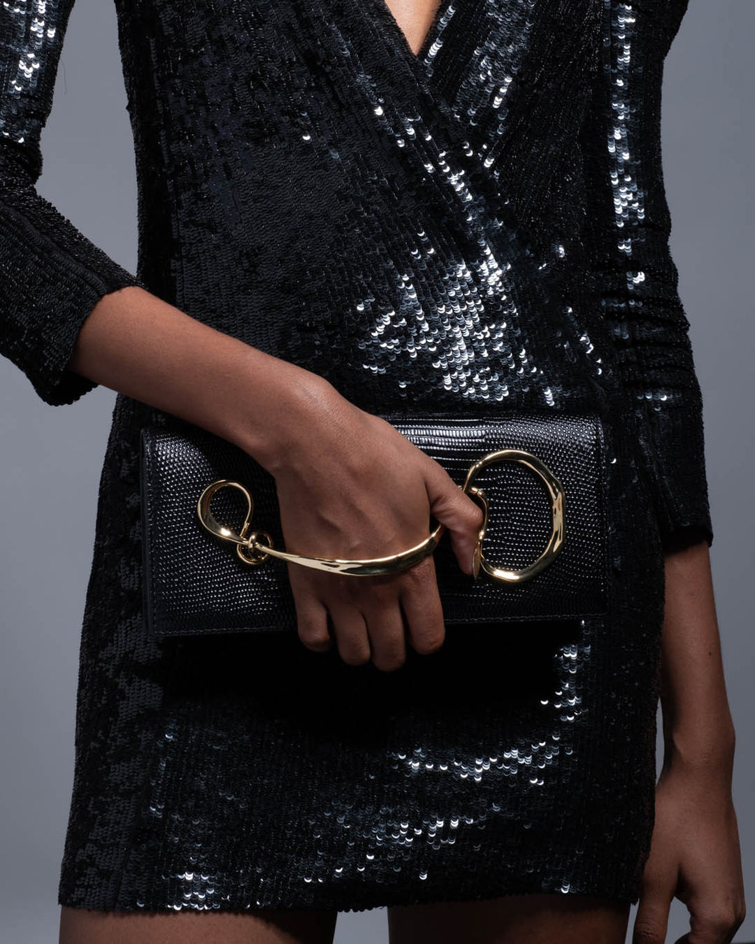 Twisted Gold Black Leather Clutch ALEXIS BITTAR