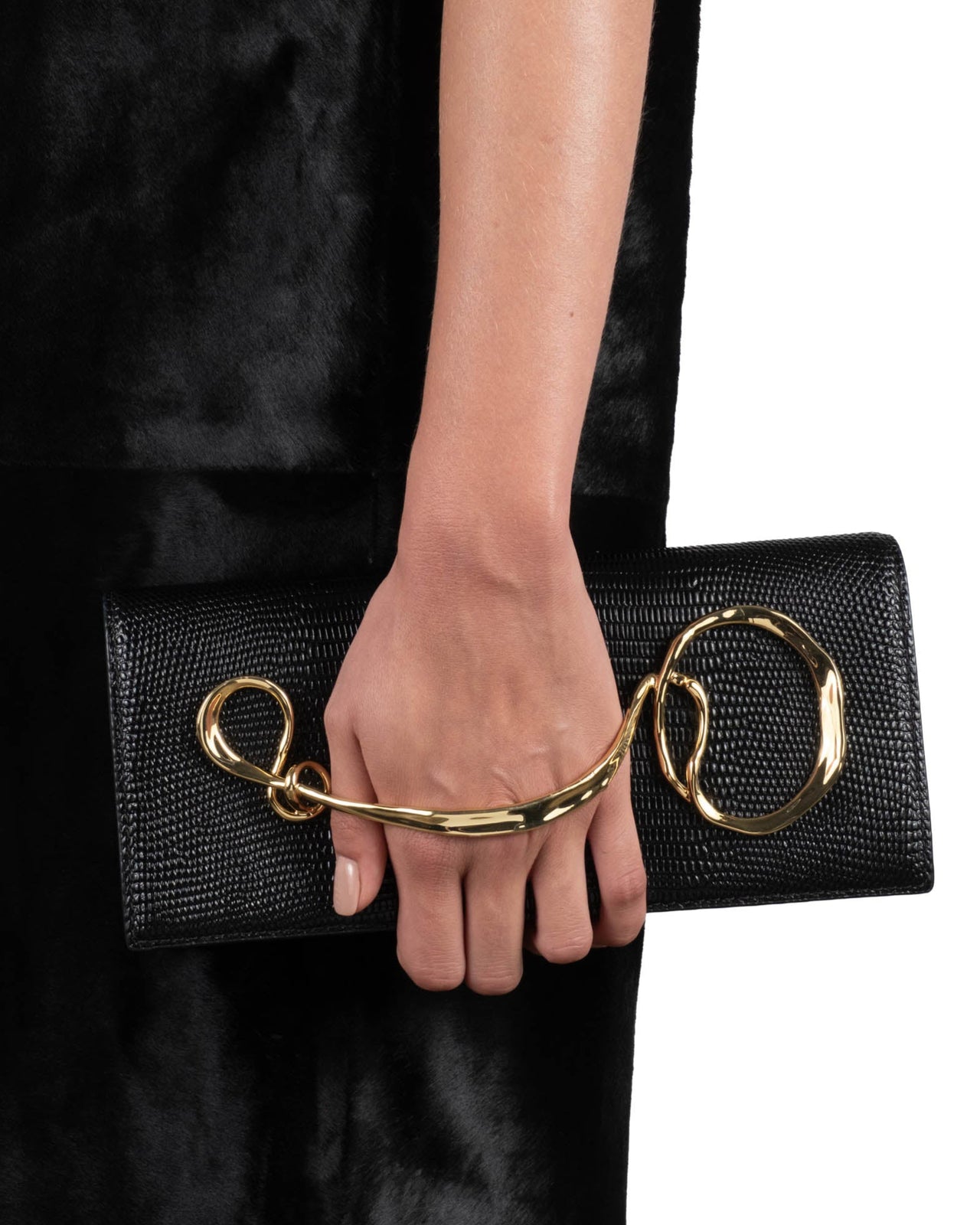 Twisted Gold Side Handle Clutch Purse - Black - Photo 2