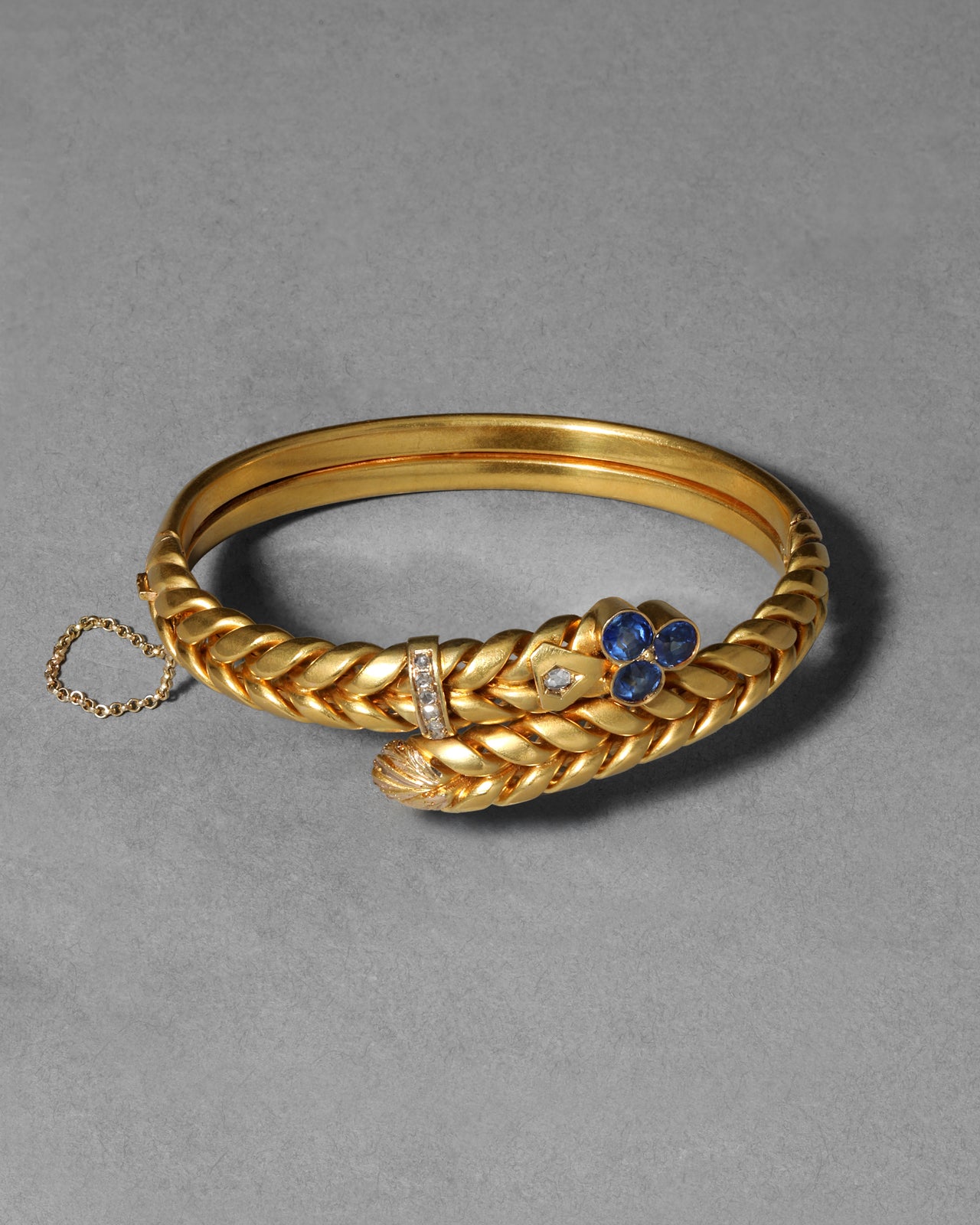 Antique 1870s 14k Gold Sapphire & Rose Cut Diamond Hinge Bracelet - Photo 2