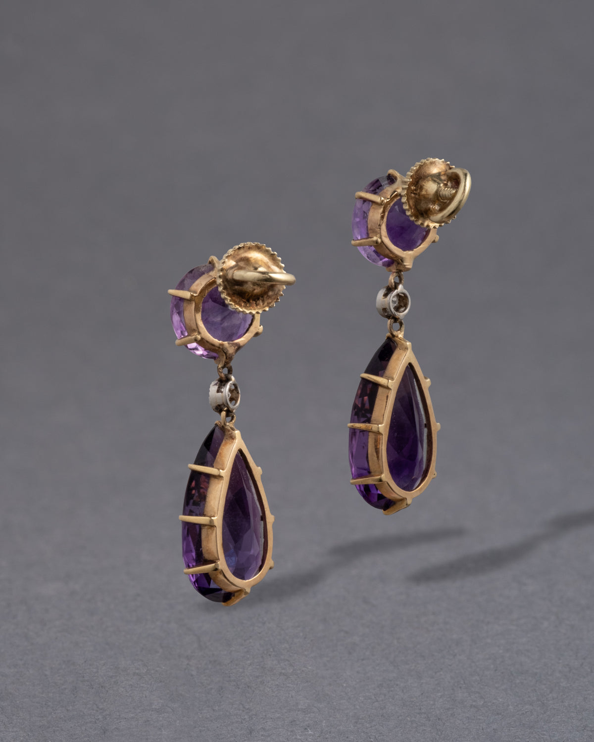 Antique Victorian Mid-1800s 18k Gold with Amethyst & Platinum Set Diamond Earring - Photo 2