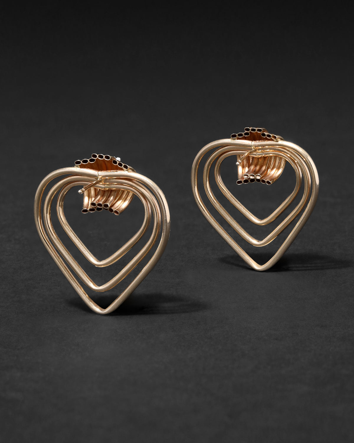 Vintage 1980s 14k Gold with Diamond Triple Heart Earring - Photo 2