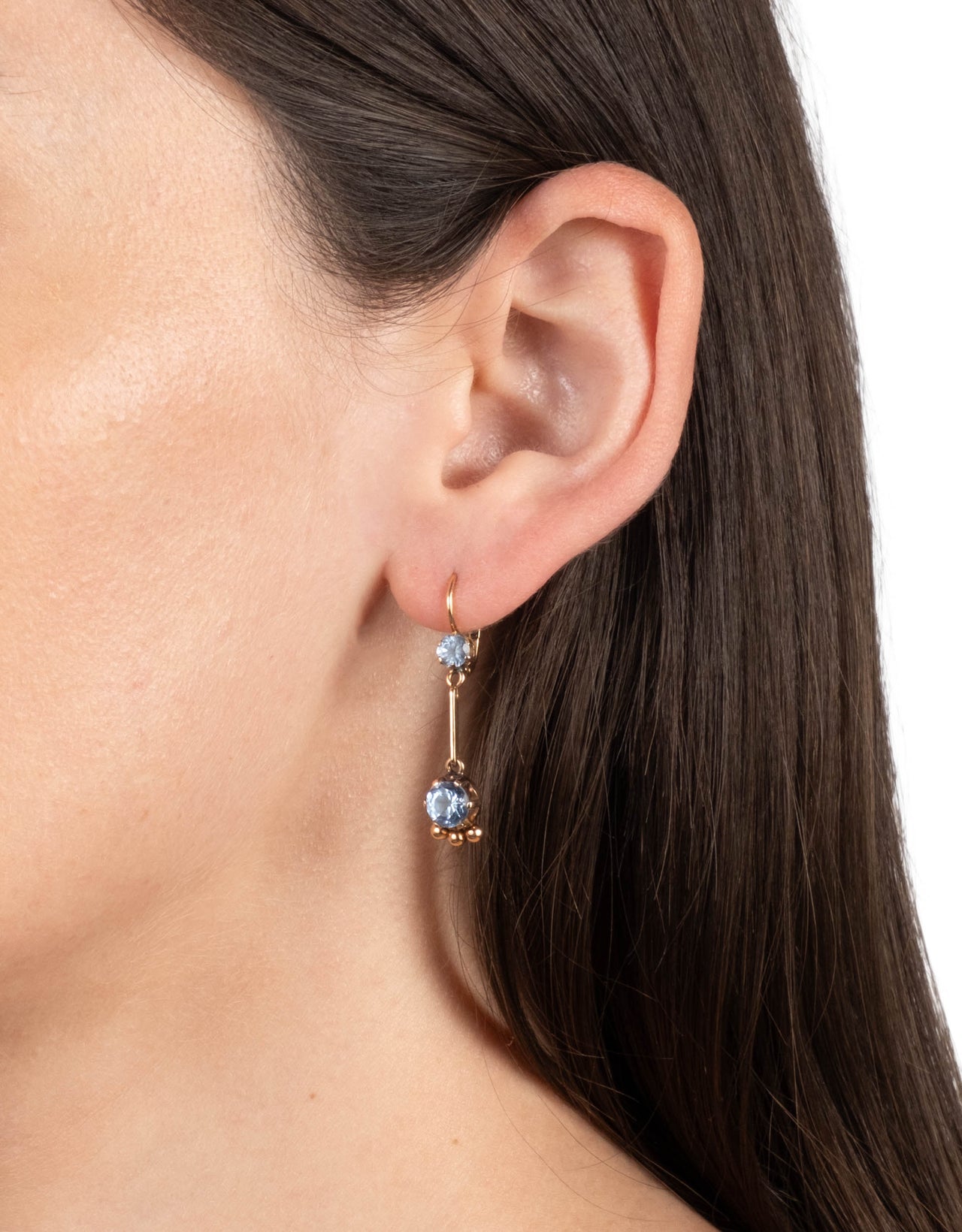 Antique 1920s 10k Gold with Blue Topaz Drop Earring - Photo 2