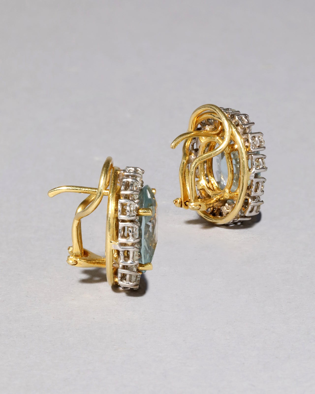 Vintage Aquamarine and Diamond Halo Earrings in 14k Gold - Photo 2