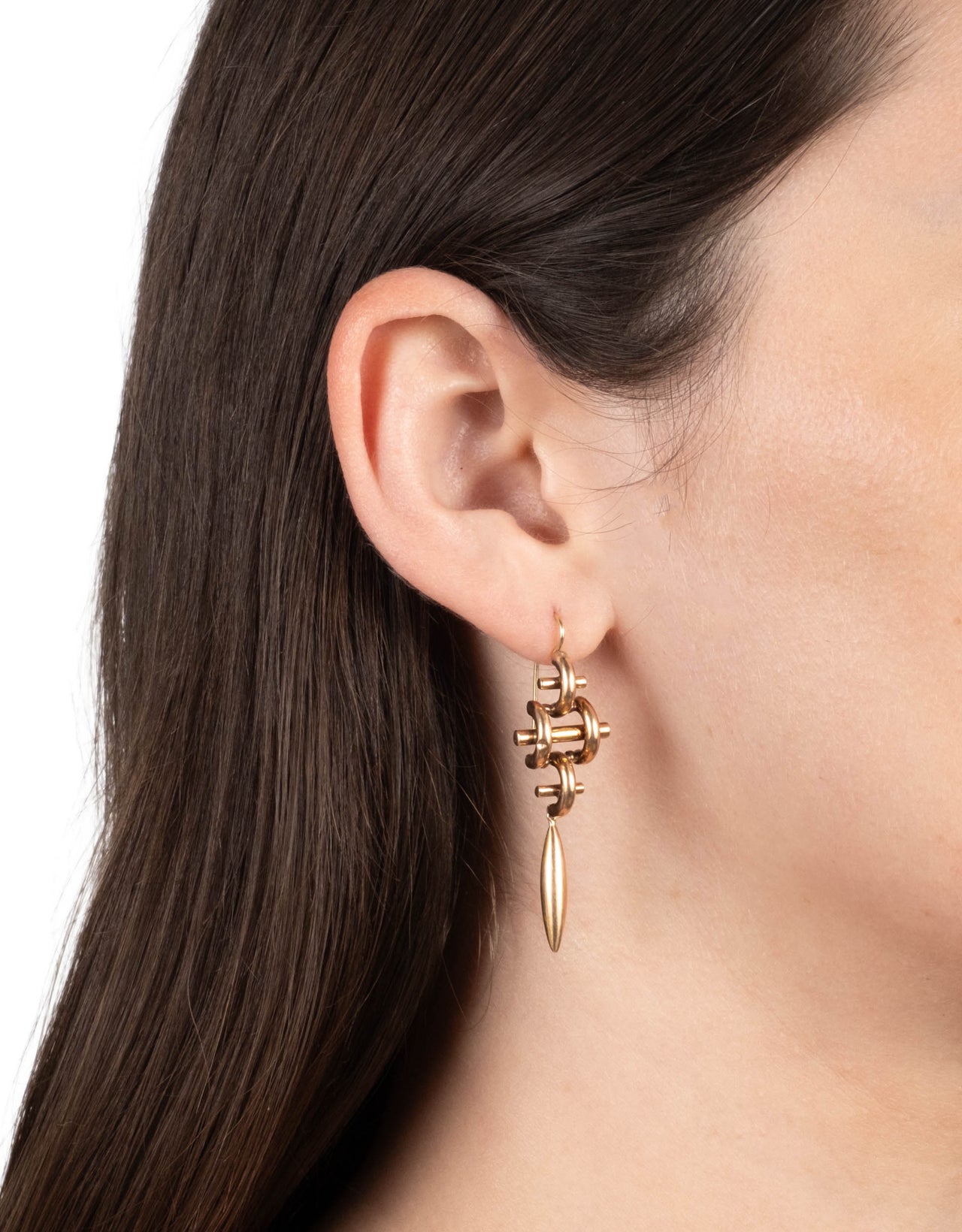Antique 14k Gold Link and Torpedo Drop Earring - Photo 2