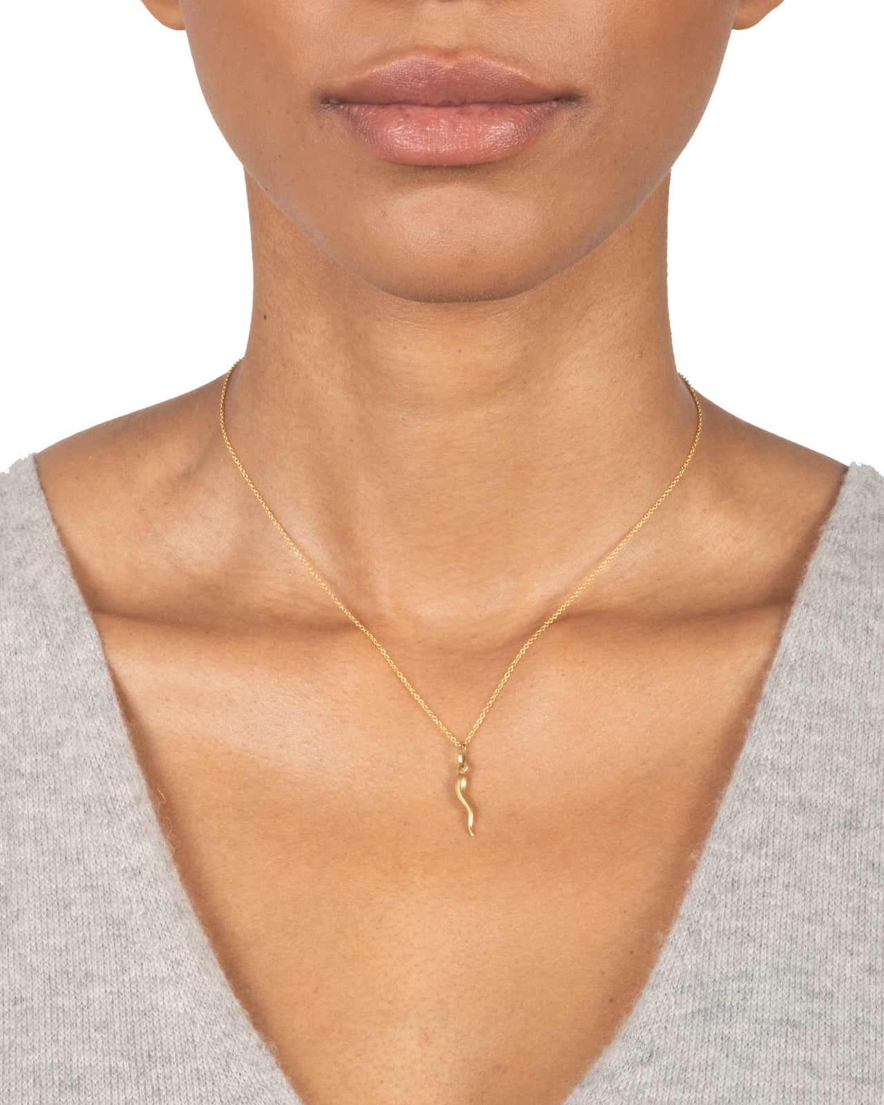 Vintage 1980s 18k Gold Italian Small Horn Pendant Necklace - Photo 2