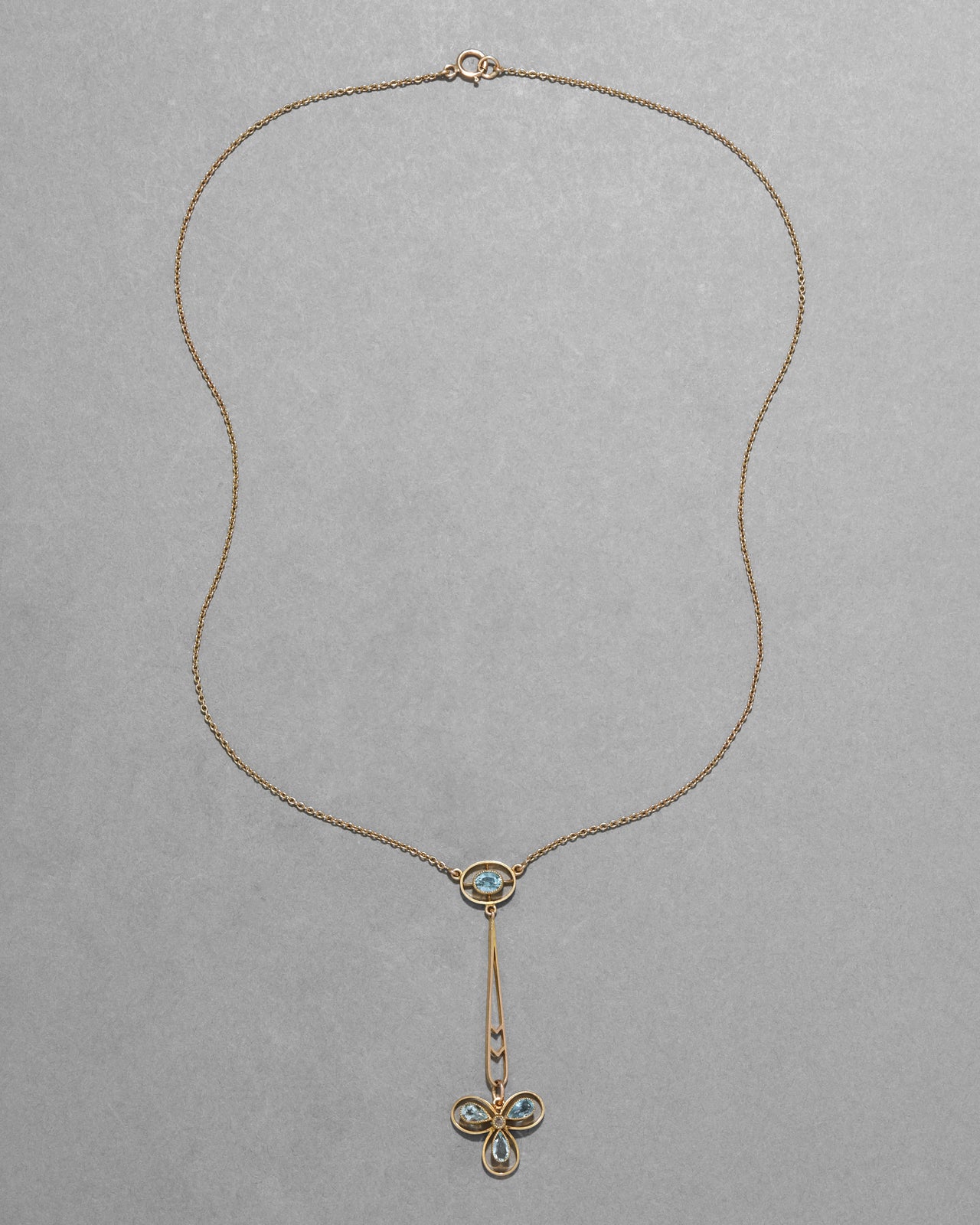 Antique Early 1900s 15k Gold & Aquamarine Pendant Necklace - Photo 2