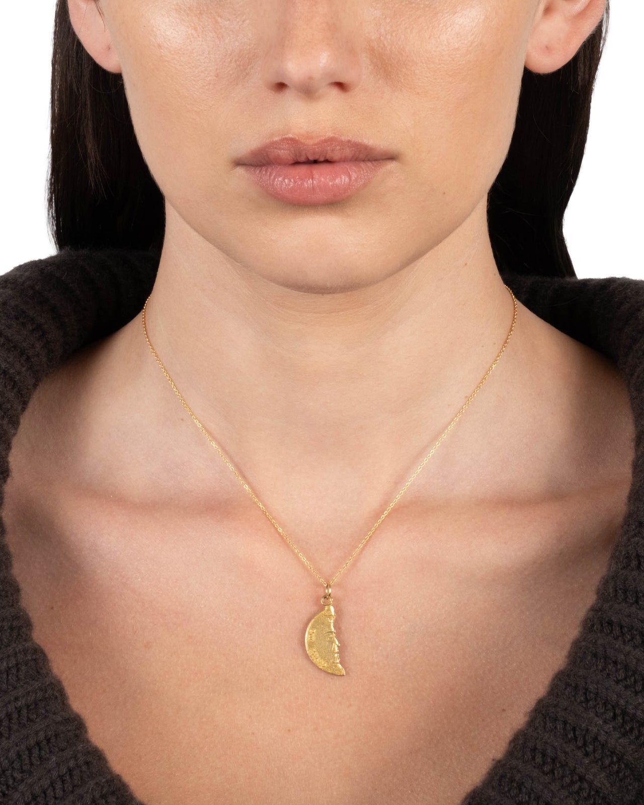Vintage 1980s 14k Gold Italian Half Moon Pendant Necklace - Photo 2
