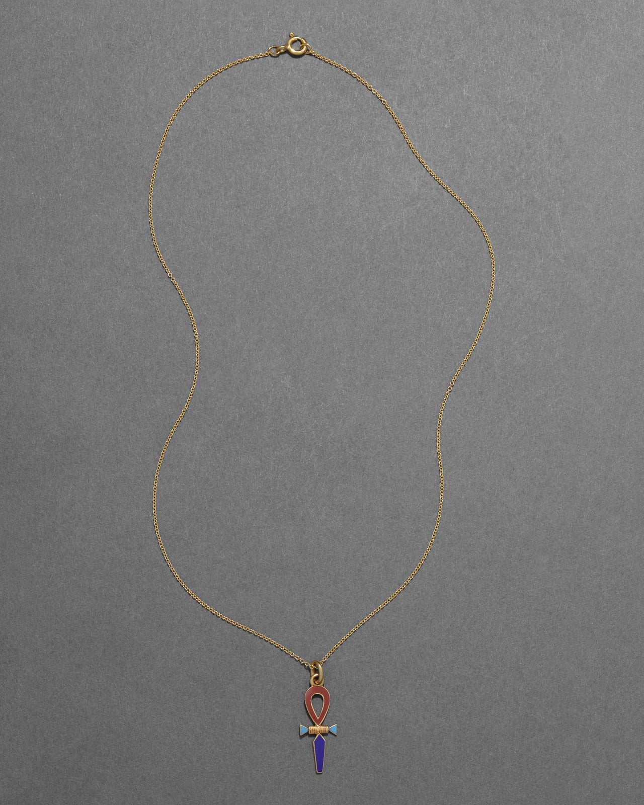 Antique 1920s 14k Gold & Enamel Egyptian Revival Pendant Necklace - Photo 2