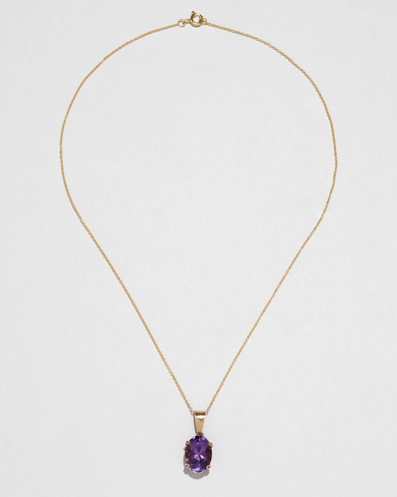 Vintage 1960s 14k Gold Prong Set Amethyst Pendant Necklace with Gold Bale - Photo 2