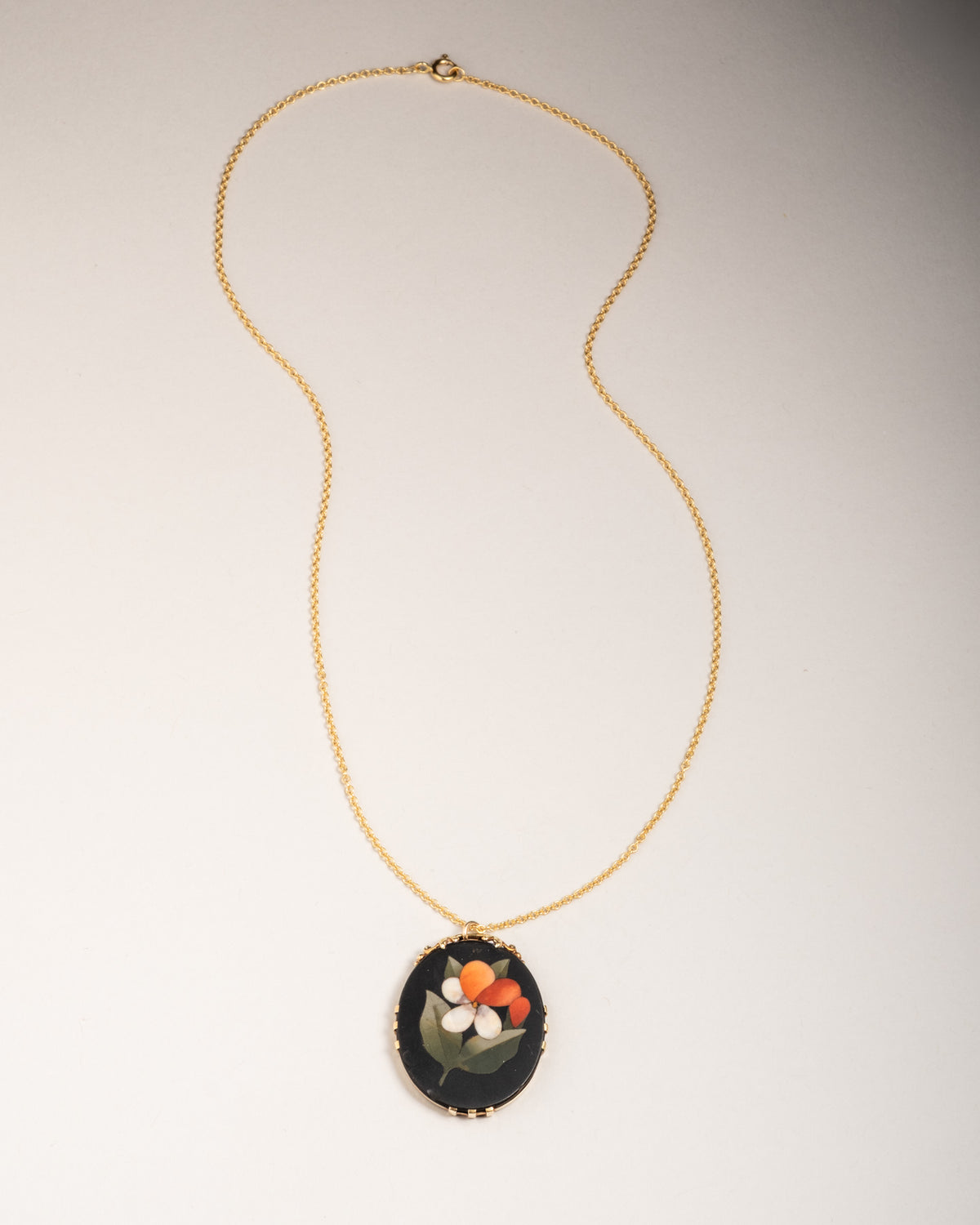 Antique Victorian 1800s 18k Gold Pietra Dura Italian Pendant Necklace - Photo 2