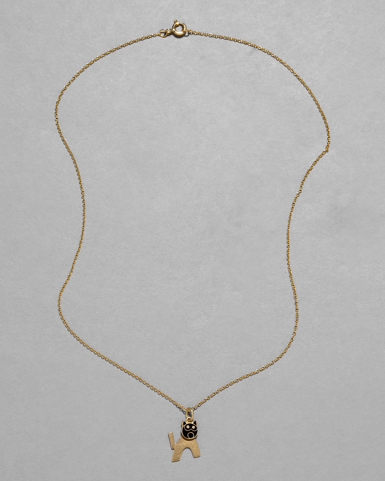 Vintage 1930s 14k Gold Deco Black Enamel Articulated Cat Pendant Necklace - Photo 2