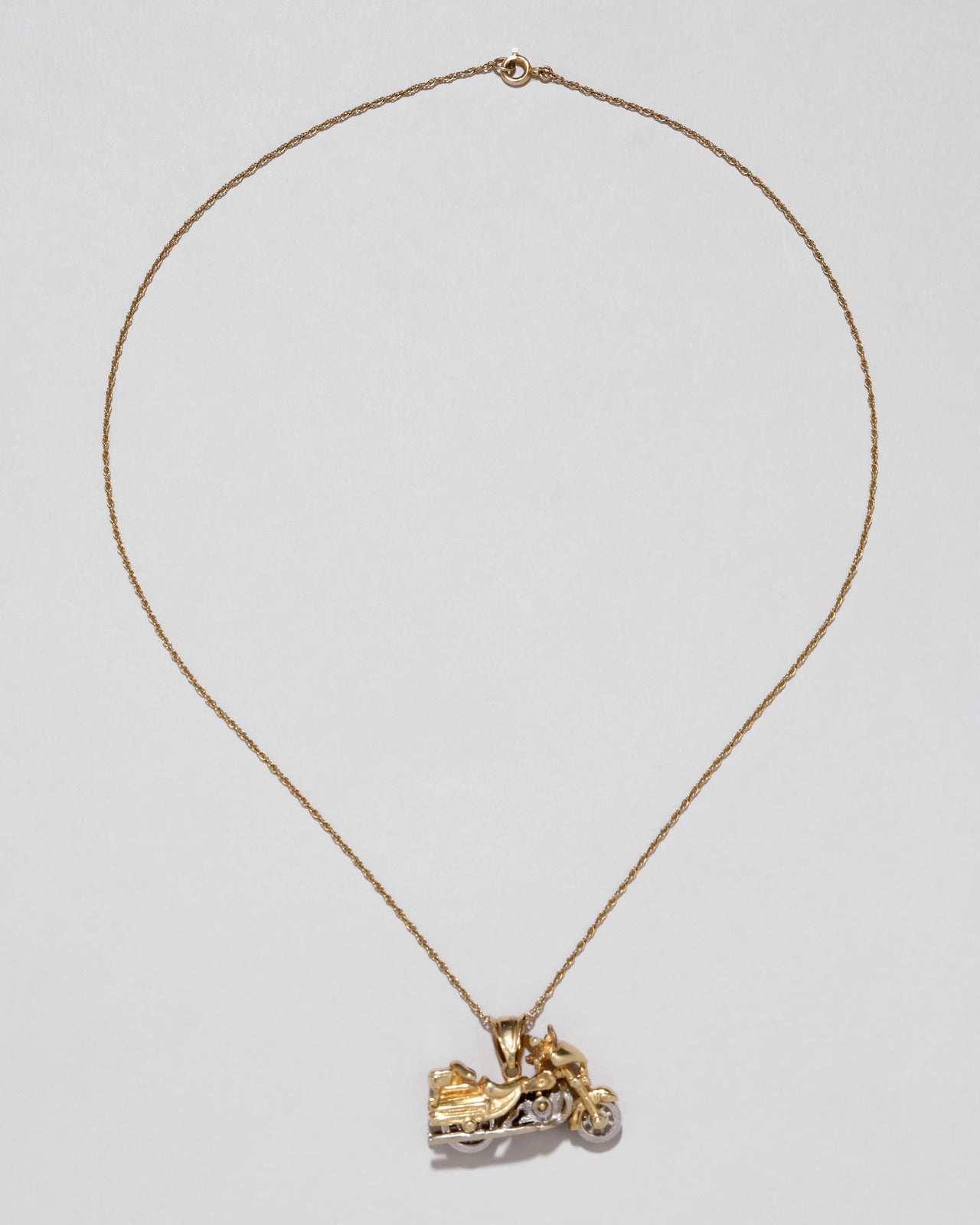 Vintage 1970s 14k Two Tone Gold Articulated Motorcycle Pendant Necklace - Photo 2