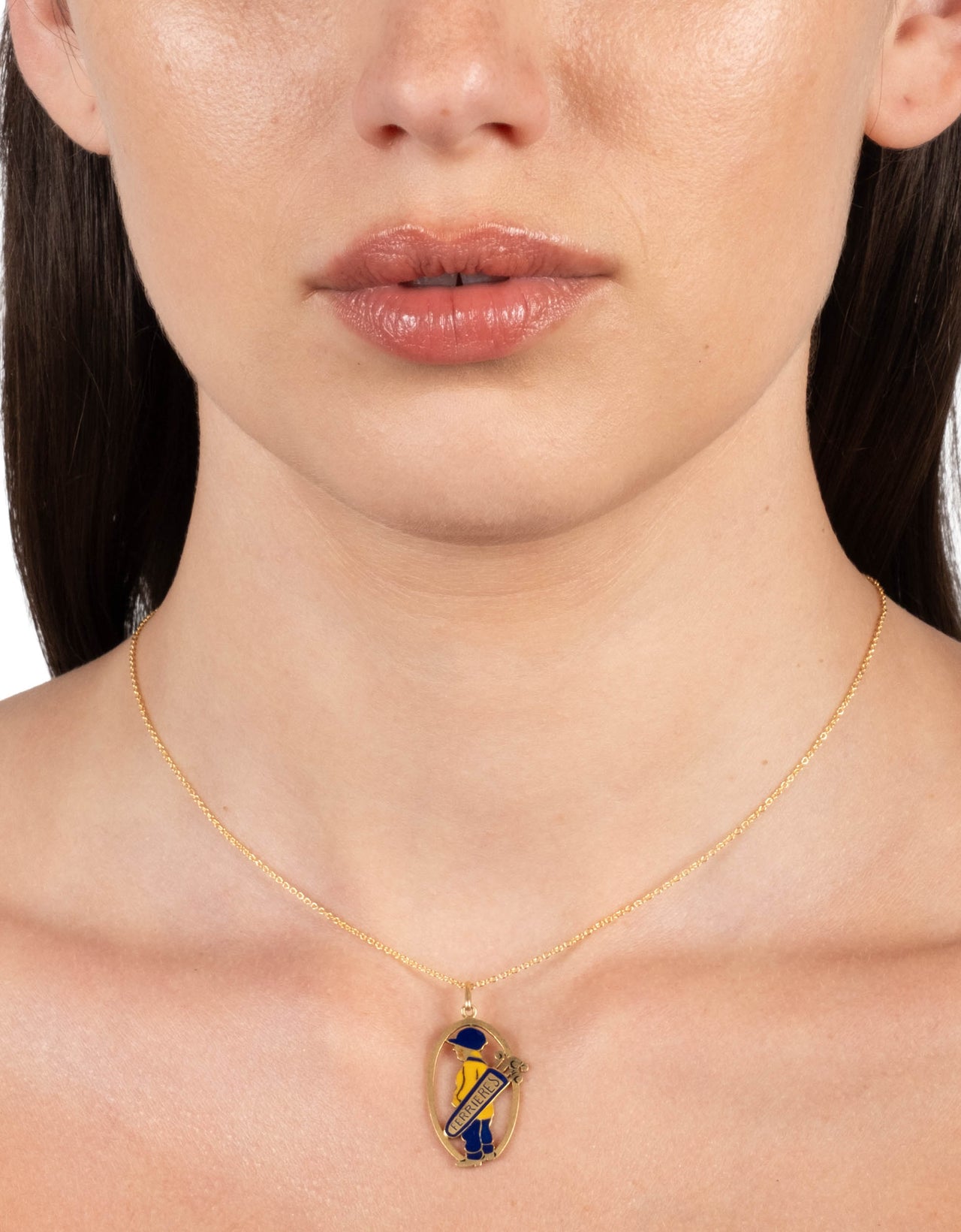 Vintage 1930s 14k Gold with Enamel French Mascot Pendant Necklace - Photo 2