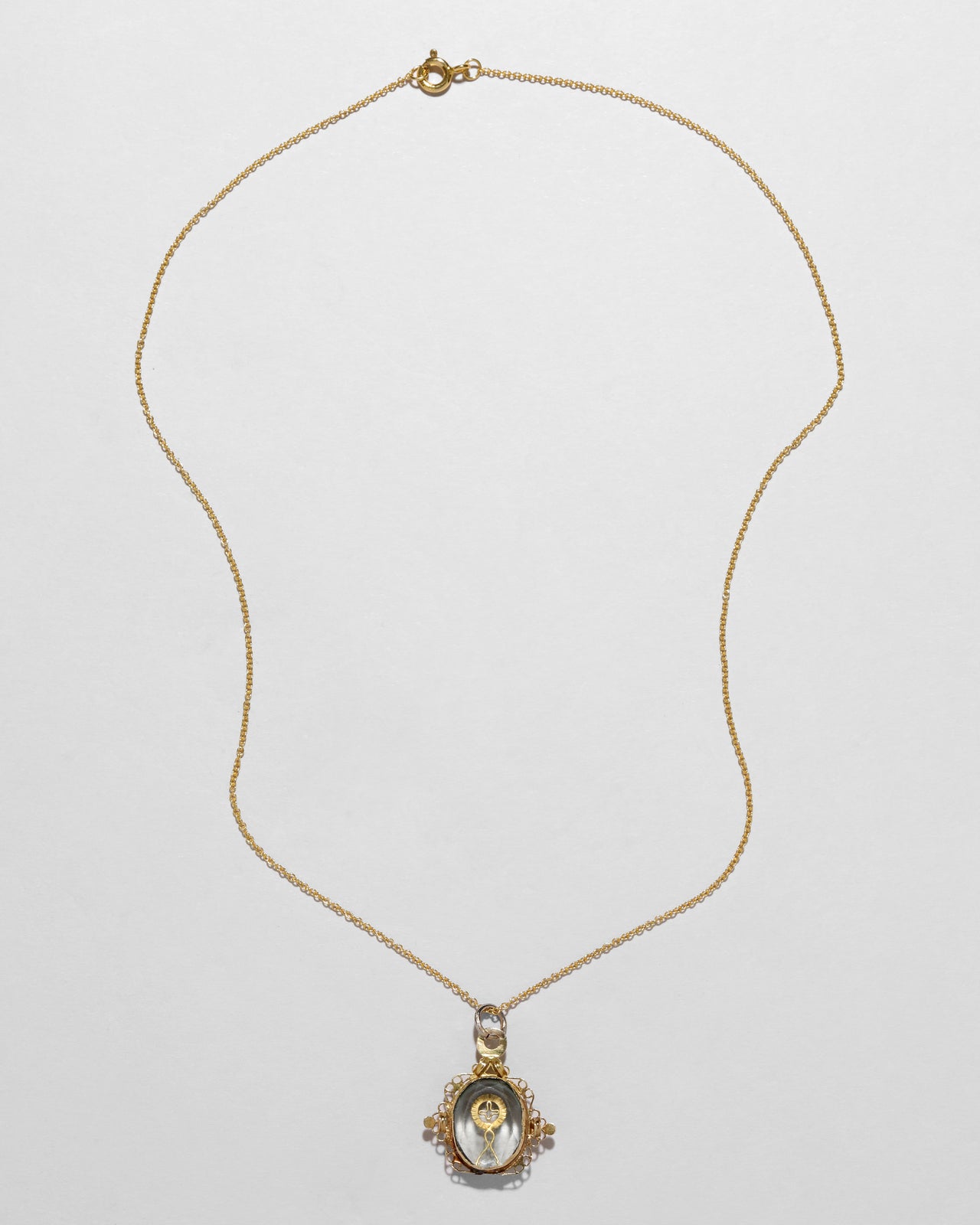 Antique Early 1750s 14k Gold with Custom Cut Quartz Pendant Necklace - Photo 2