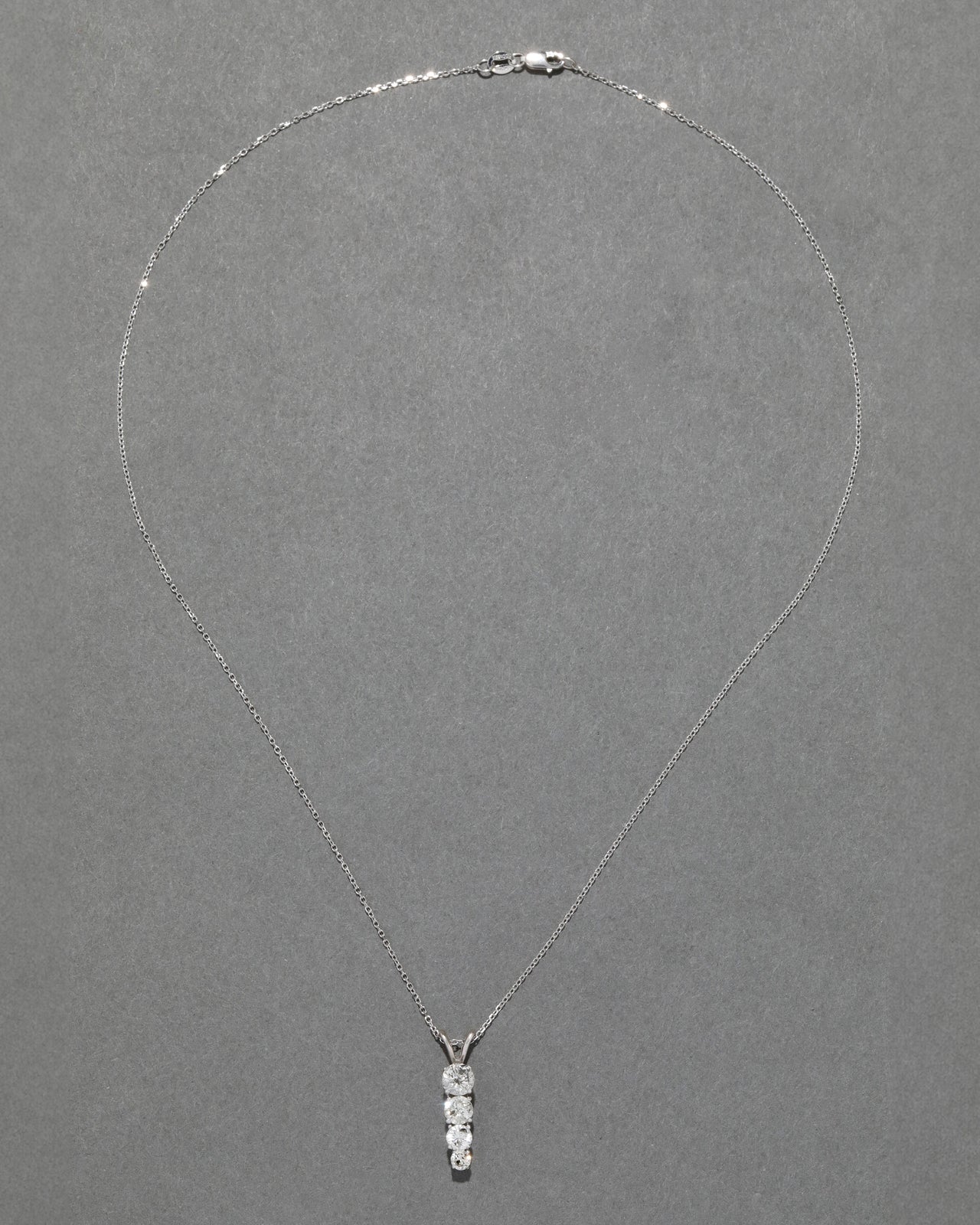 Vintage 14k White Gold Stacked Diamond Pendant Necklace - Photo 2