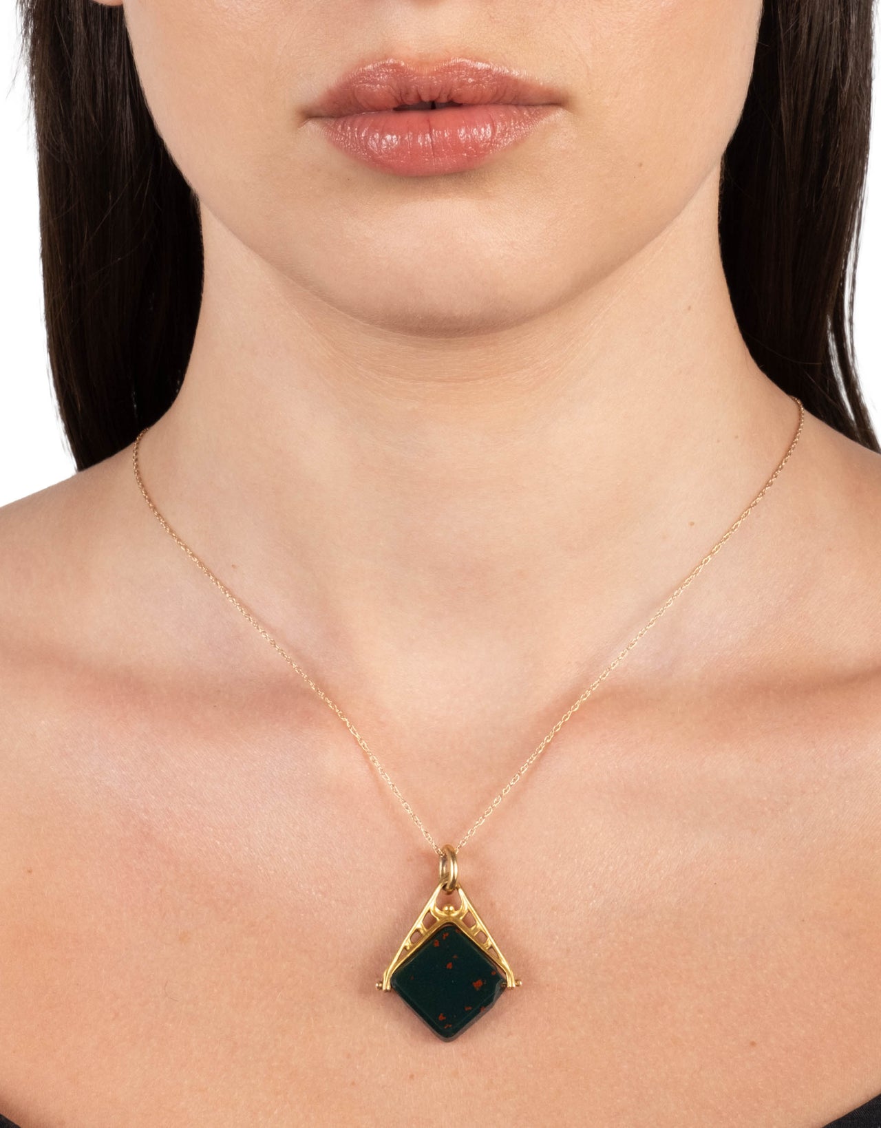 Antique 1880s Victorian 14k Gold and Bloodstone Spinner Fob Necklace - Photo 2