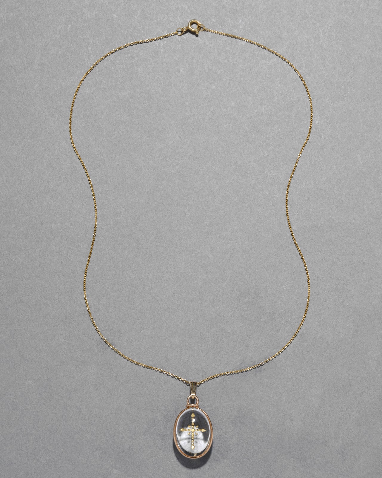 Antique Early 1900s 14k Gold Cross with Quartz Pendant Necklace - Photo 2