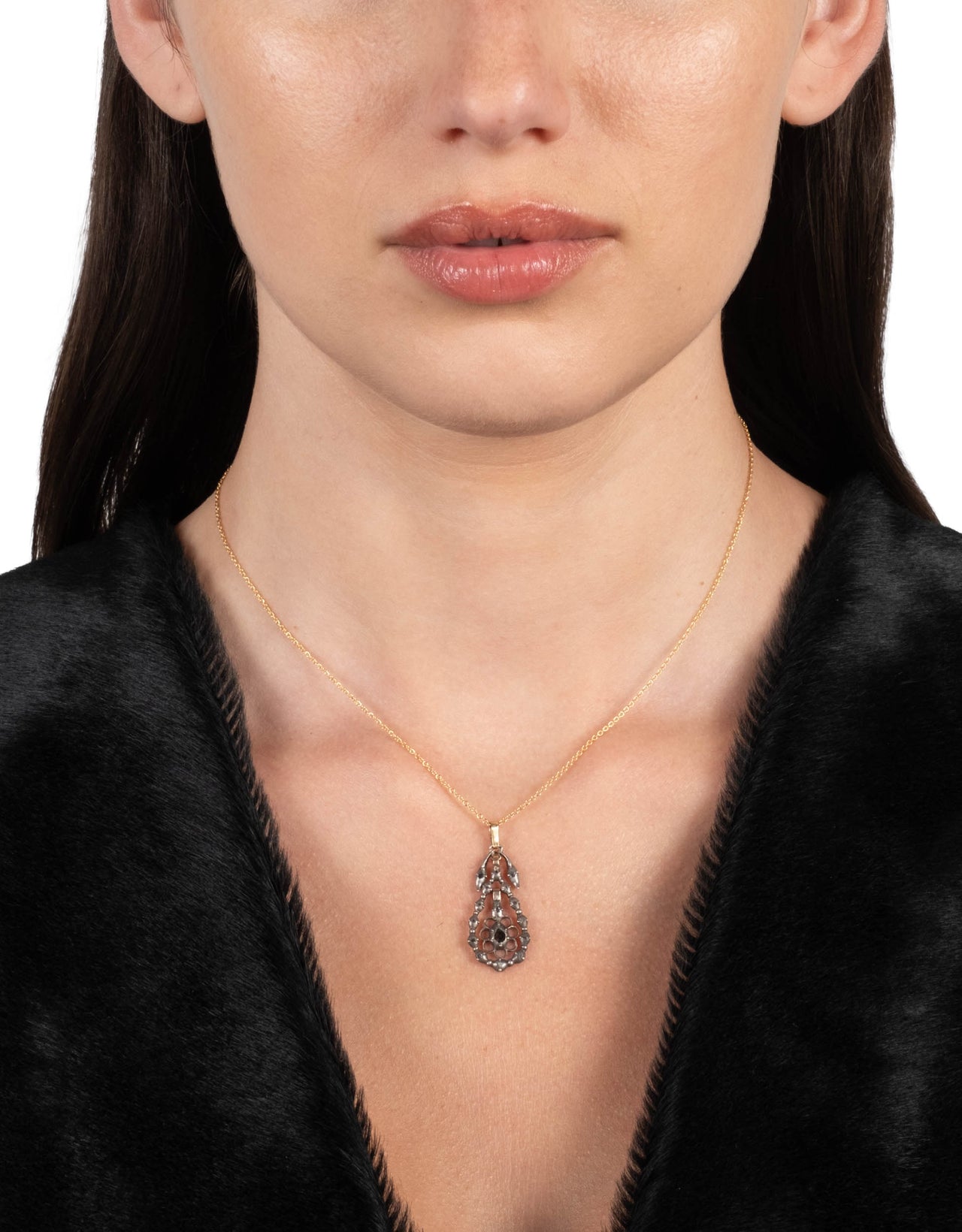 Antique 1800s Sterling Silver & Diamond Pendant Necklace - Photo 2