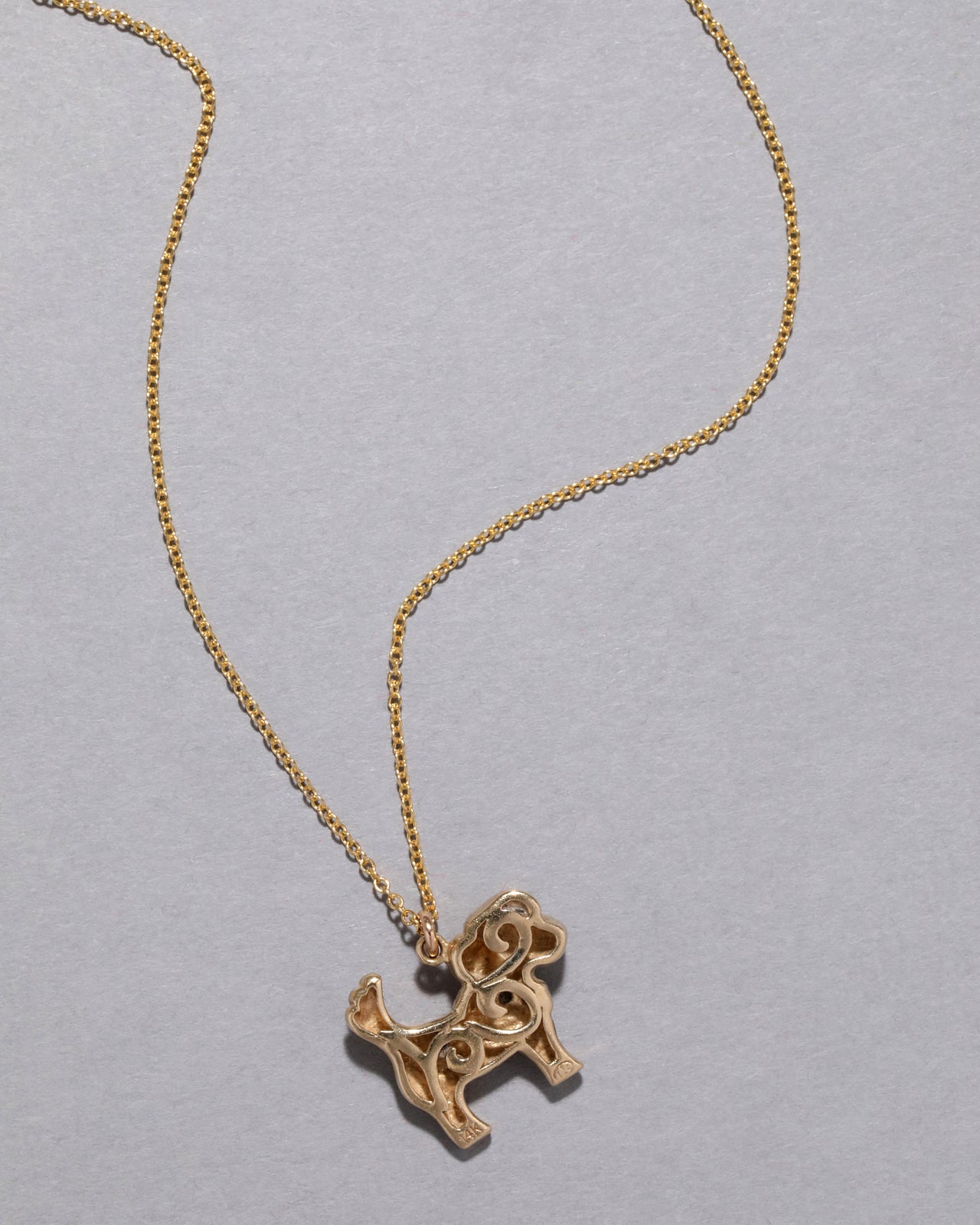 Vintage 14k Gold Dog with Diamond Collar Pendant Necklace - Photo 2