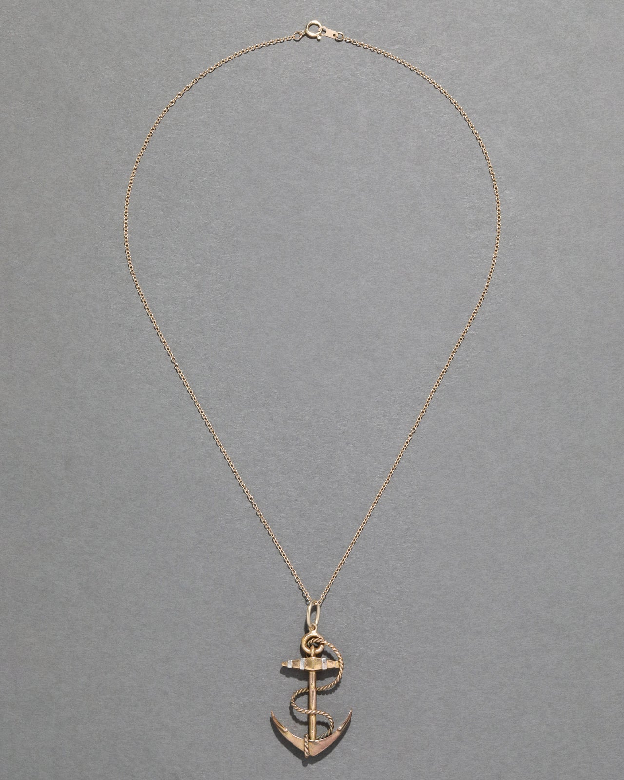 Antique 1880s 14k Two Tone Gold Anchor Pendant Necklace - Photo 2