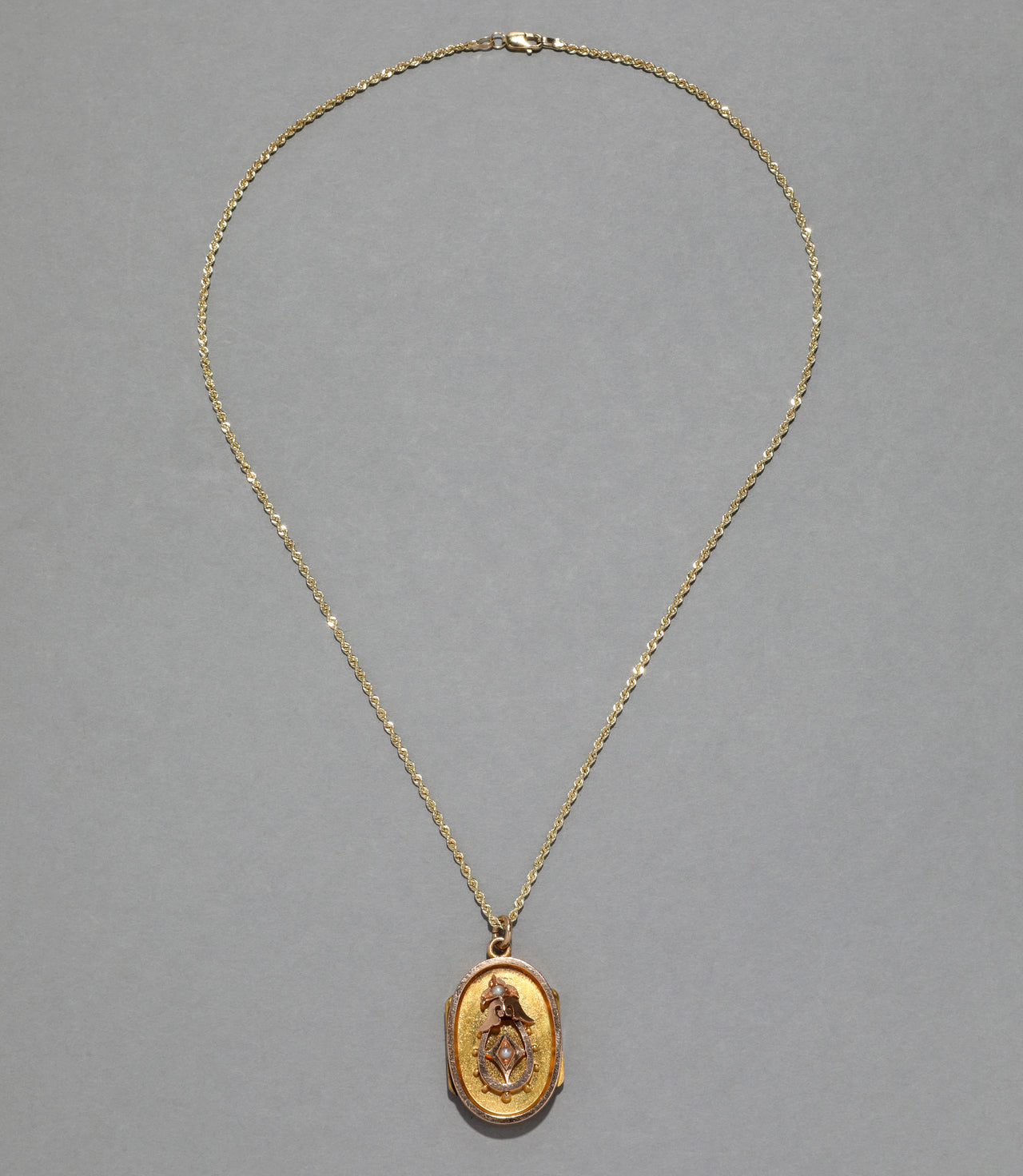Antique Victorian 1800s 14k Gold Locket Necklace with Pearl on French Rope Chain - Photo 2