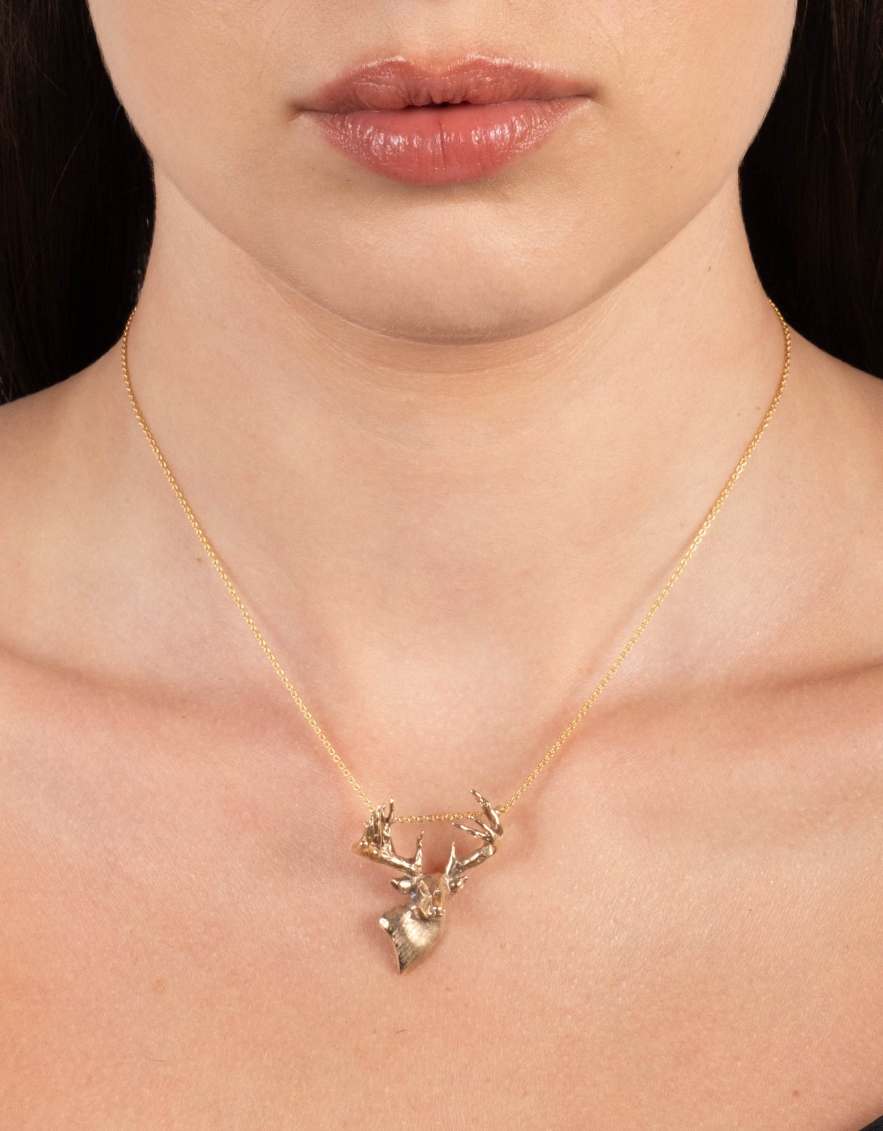 Vintage 1930s 14k Gold Signed Grand Deer Pendant Necklace - Photo 2